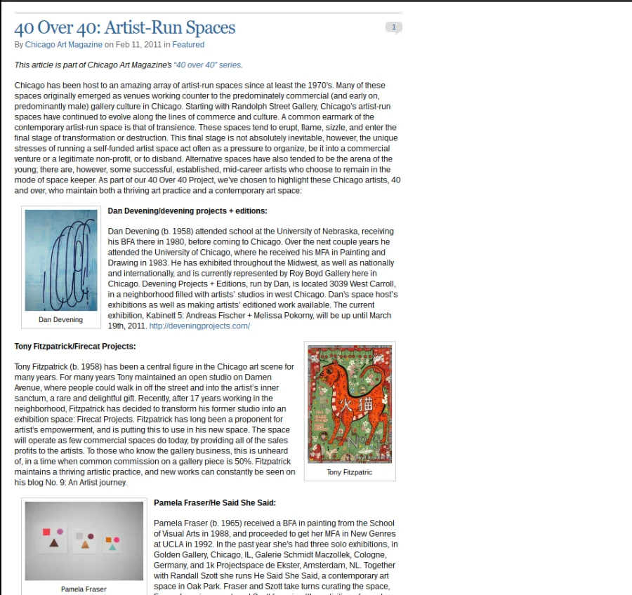 40 Over 40: Artist-Run Spaces - Chicago Art Magazine