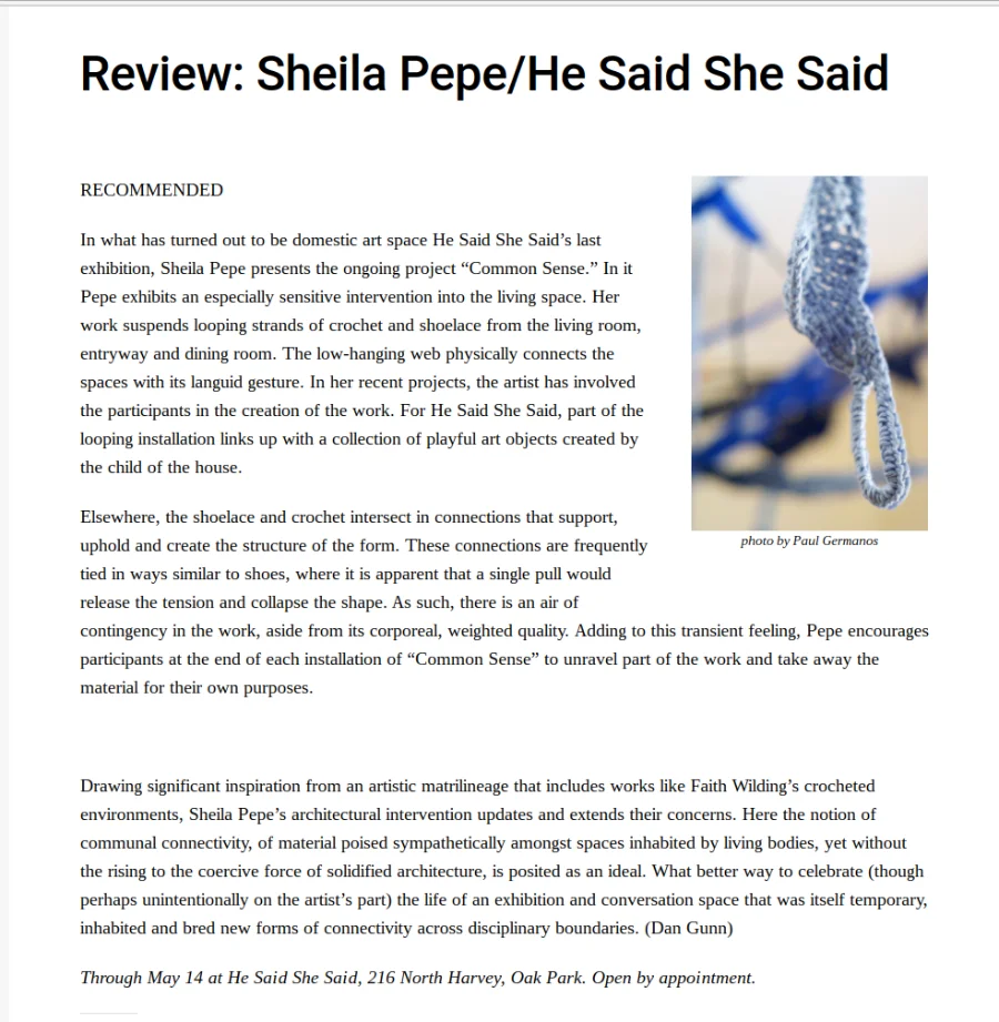Review: Sheila Pepe/He Said She Said - Newcity Art