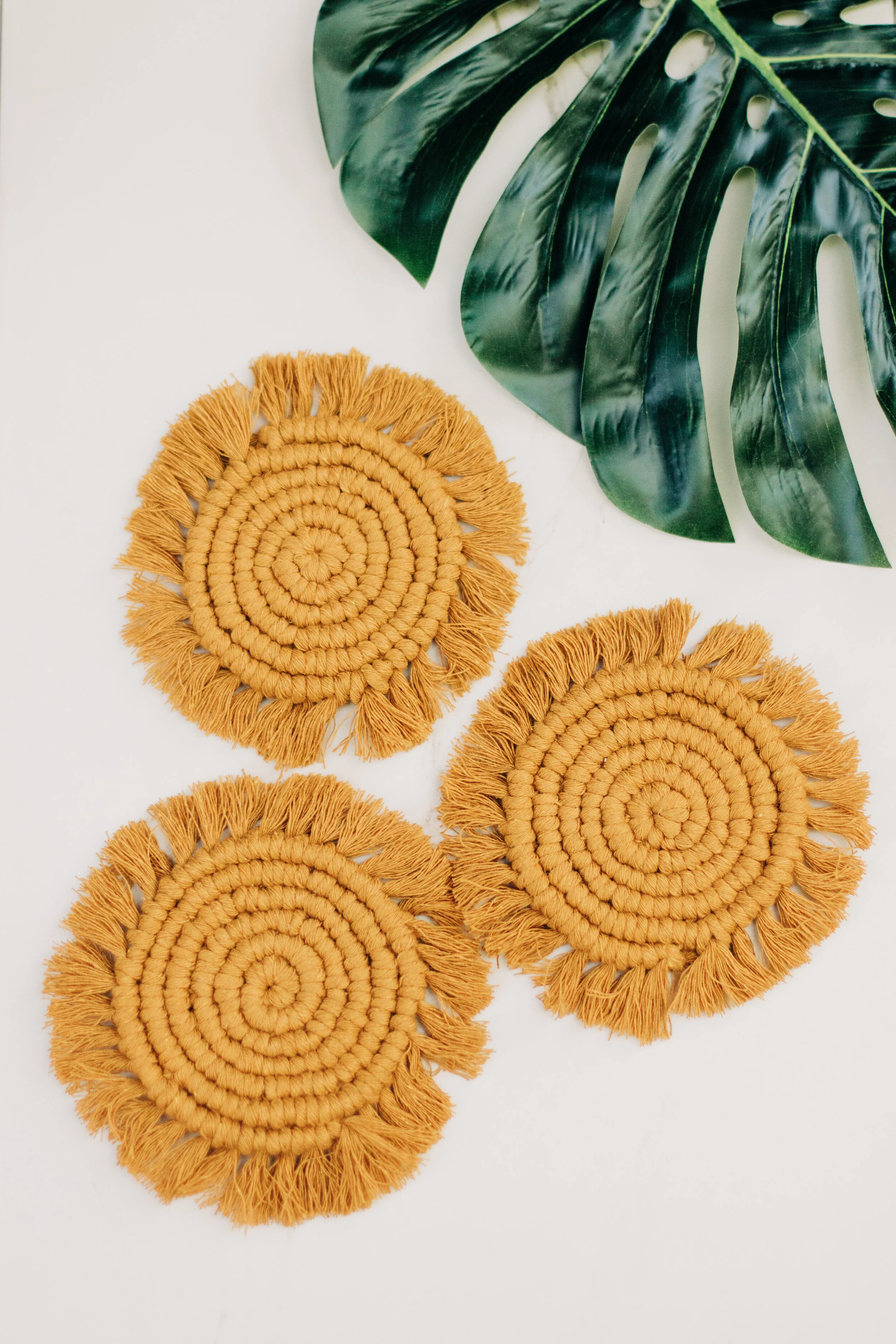 Macrame Coasters: Mustard