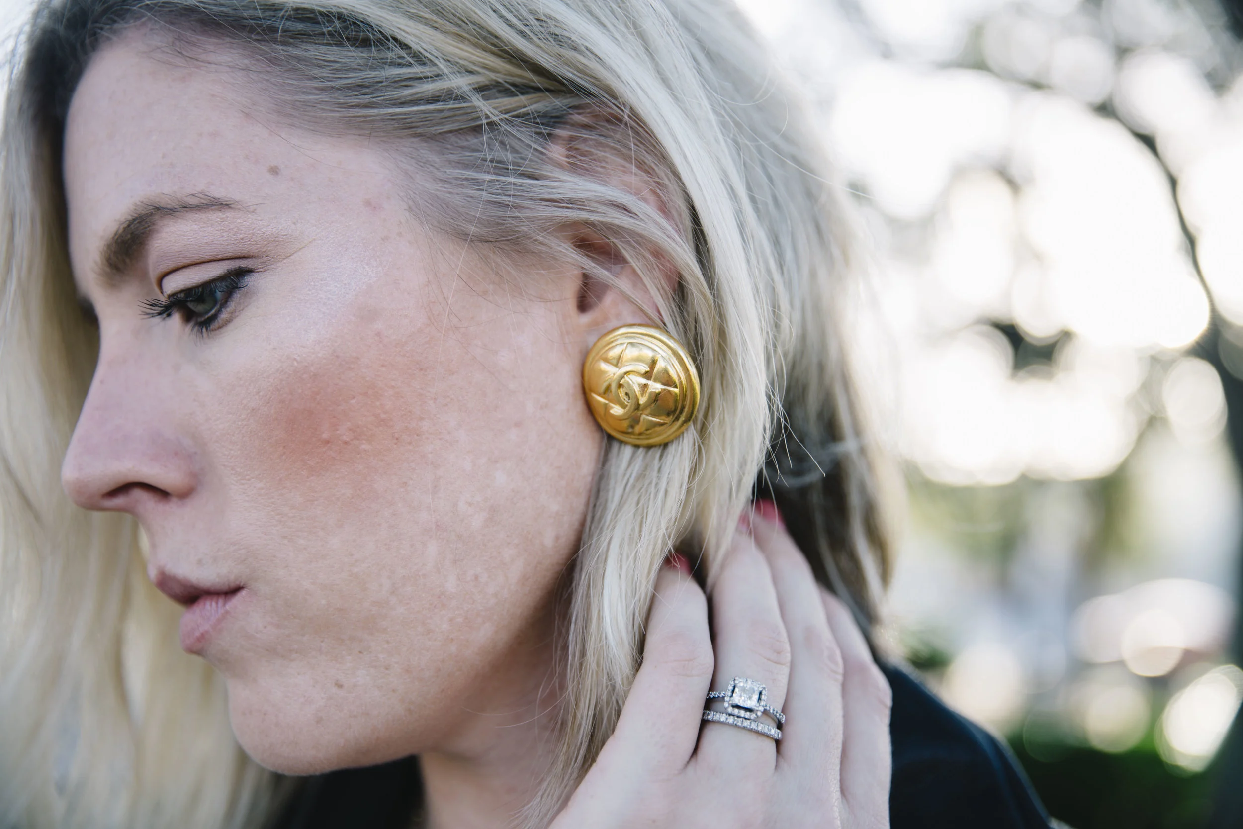 Just casually showing off these fancy earrings as if I can actually afford them. These are the clip on Chanel Quilted Logo Earrings.&nbsp;Photo Credit: Kelly Martucci - Jacksonville, Florida