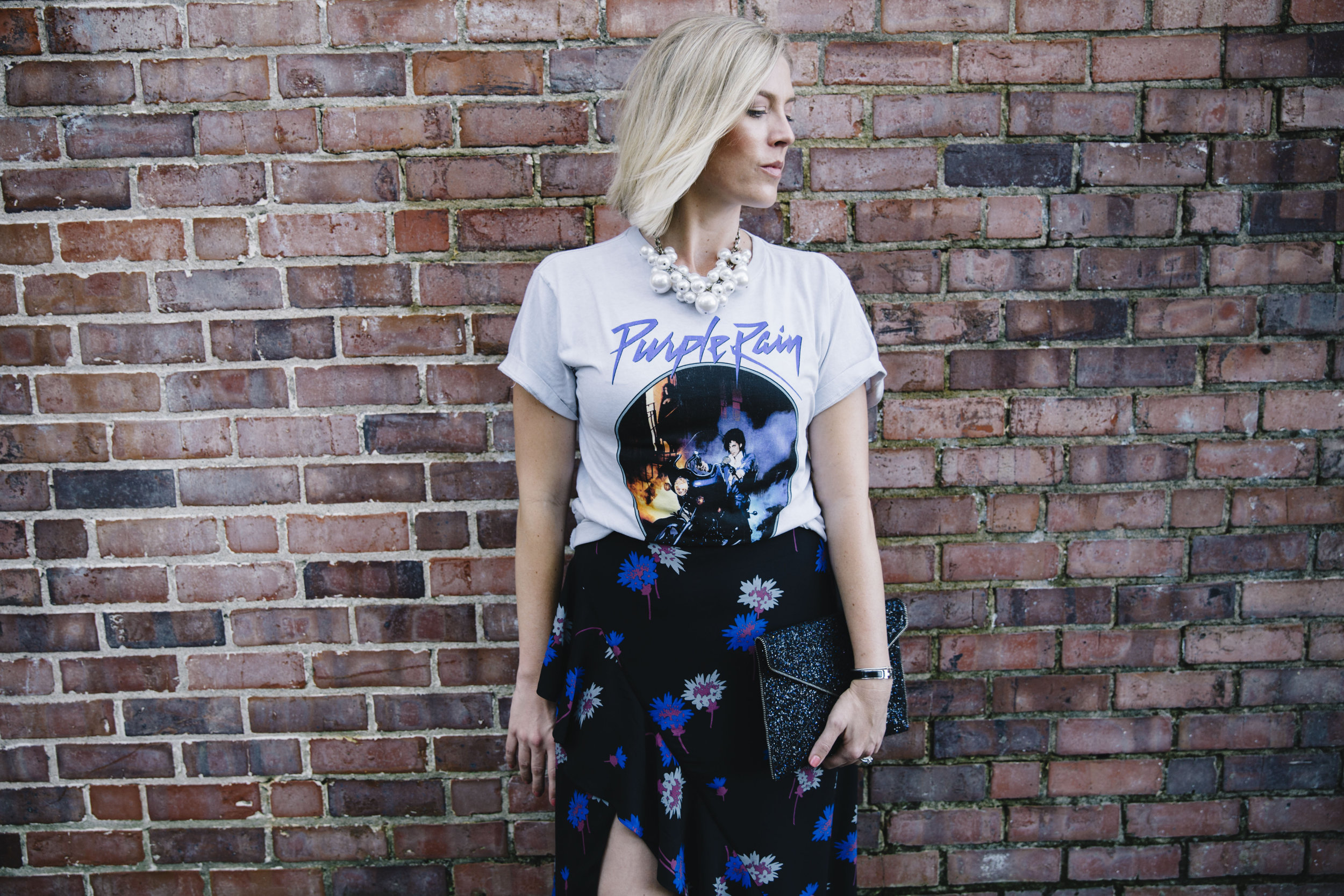 Graphic Tee and Floral Midi Skirt by fashion blogger Stephanie Mack of The Borrowed Babes fashion blog in Jacksonville, FL