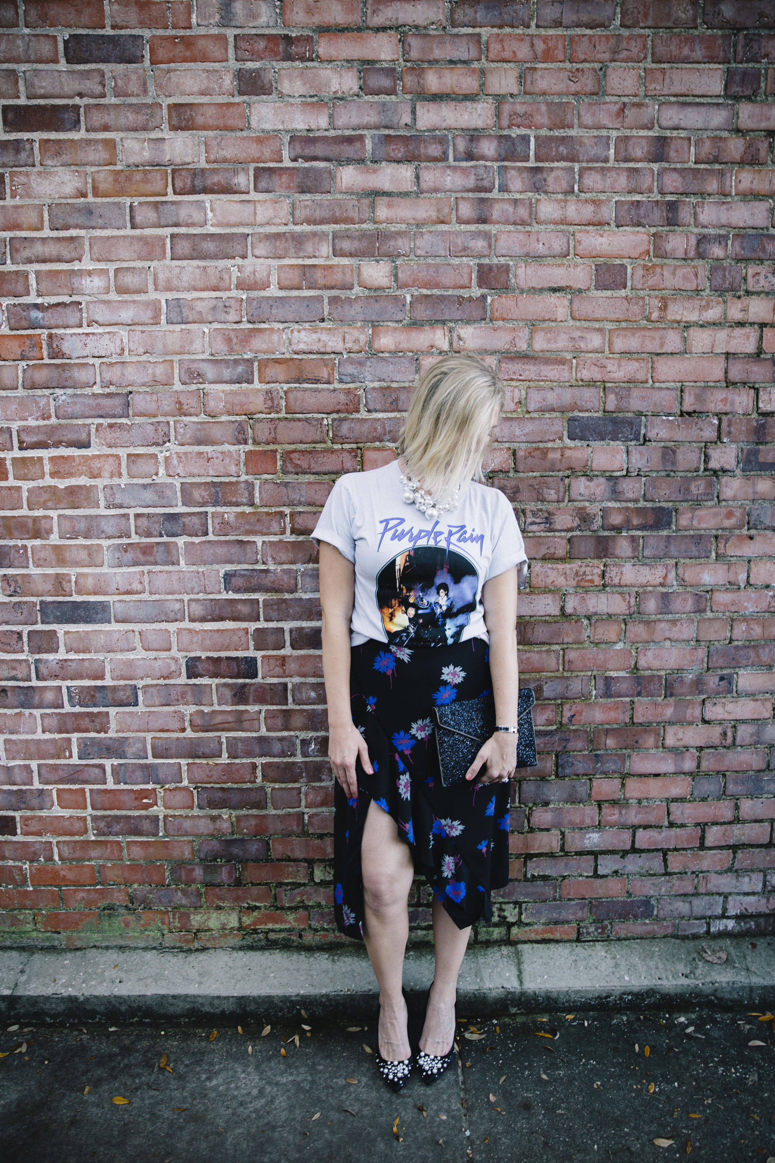 Graphic Tee and Floral Midi Skirt by fashion blogger Stephanie Mack of The Borrowed Babes fashion blog in Jacksonville, FL