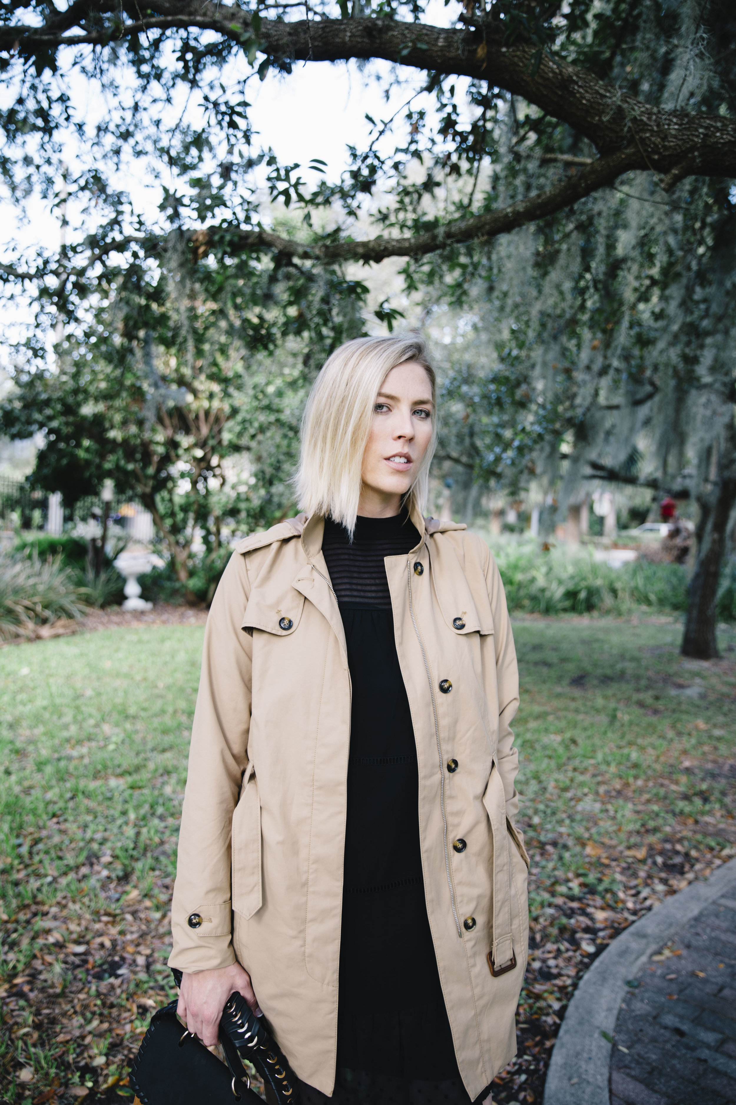 The Borrowed Babes Fashion Blogger Stephanie Mack Kearney wearing Target Style – A New Day Trench Coat with Who What Wear Dress and Handbag 