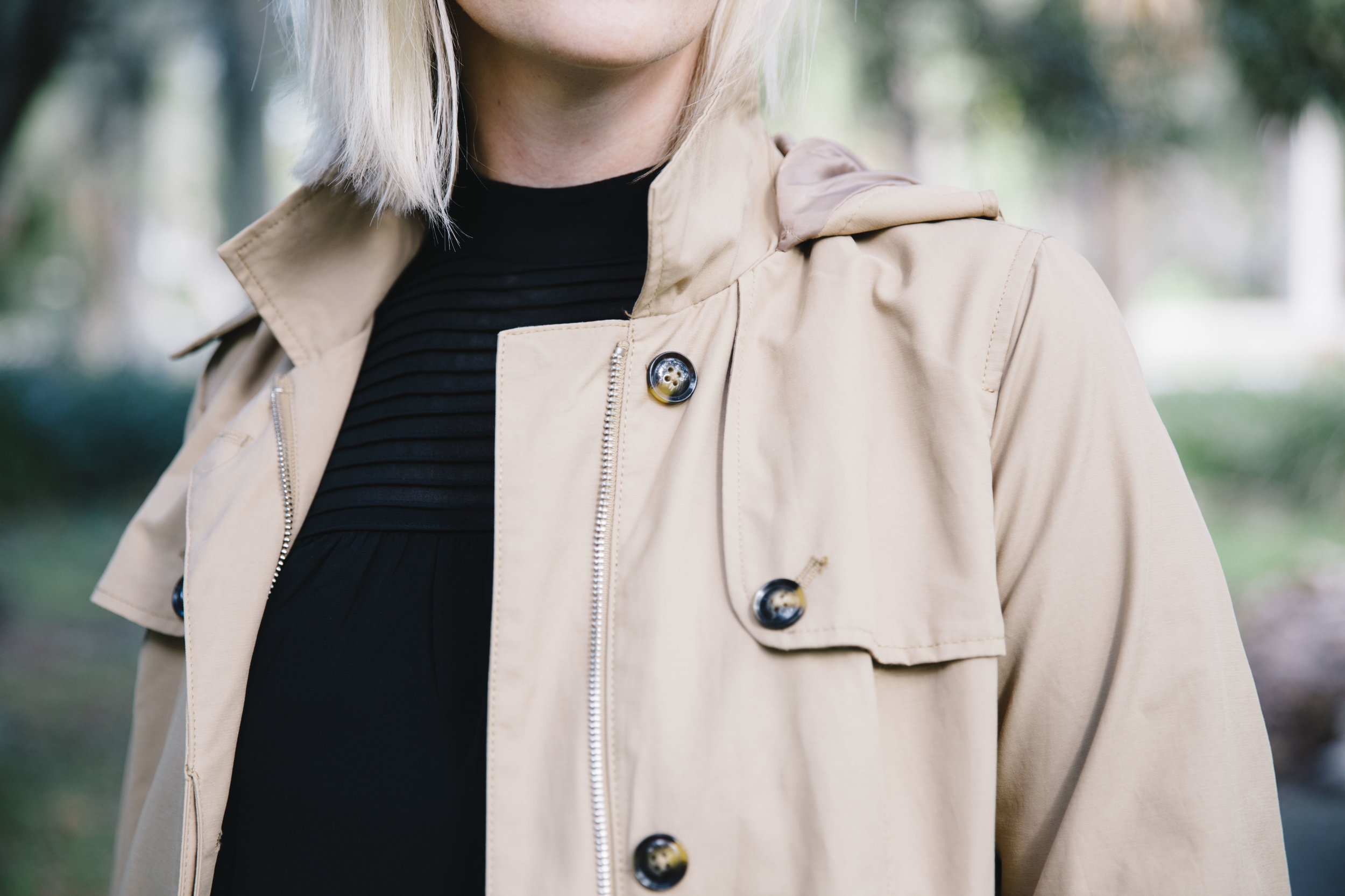 The Borrowed Babes Fashion Blogger Stephanie Mack Kearney wearing Target Style – A New Day Trench Coat with Who What Wear Dress and Handbag 