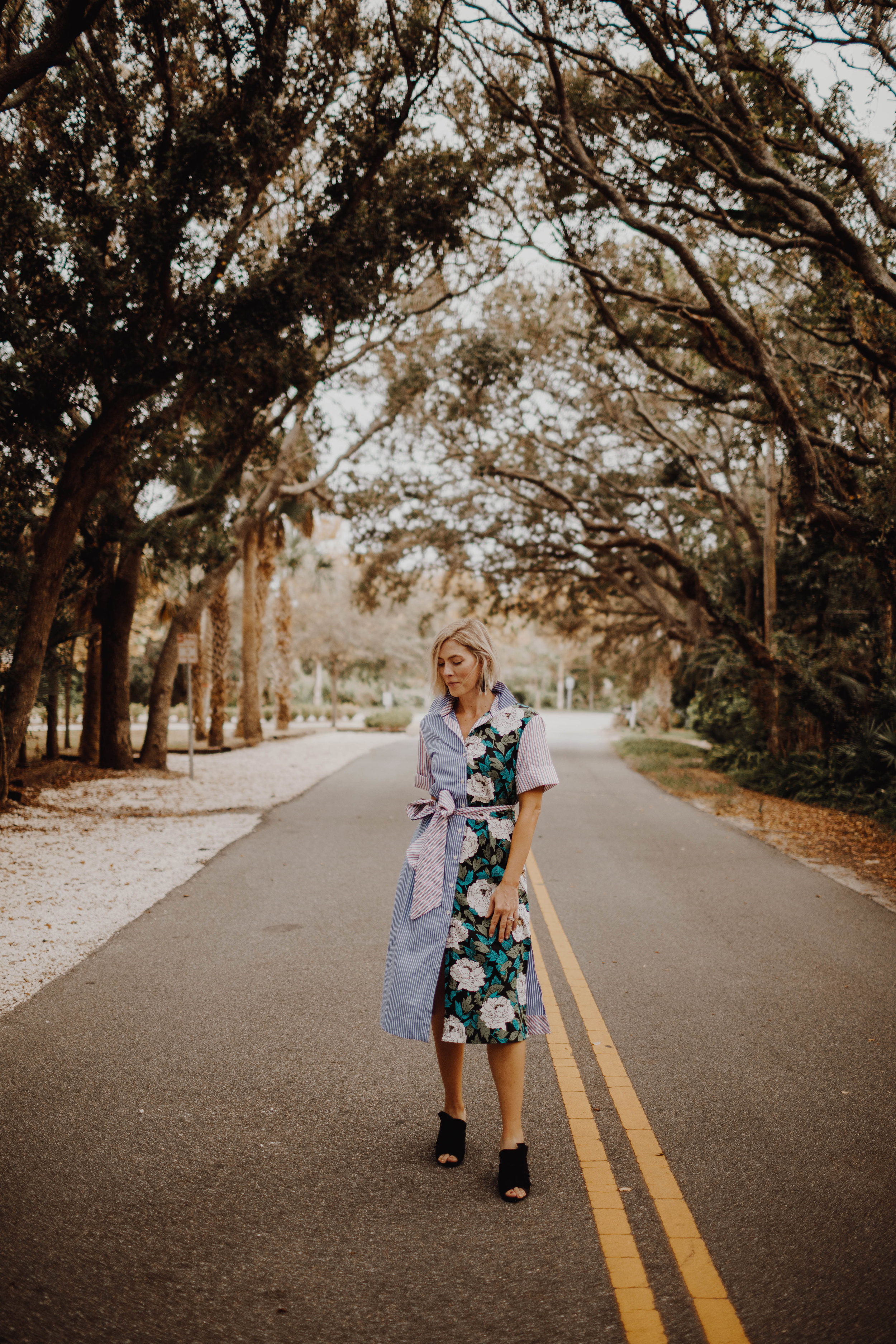 Mixed Print Shirtdress from Rent the Runway worn by Stephanie Mack of The Borrowed Babes Fashion 