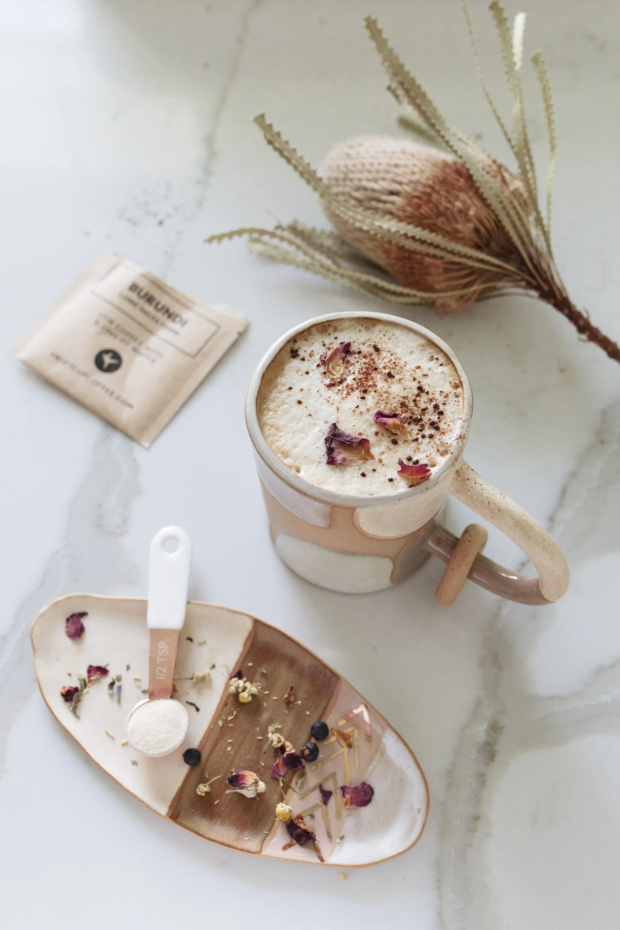 dried flowers make coffee a little extra creative and festive for the morning!
