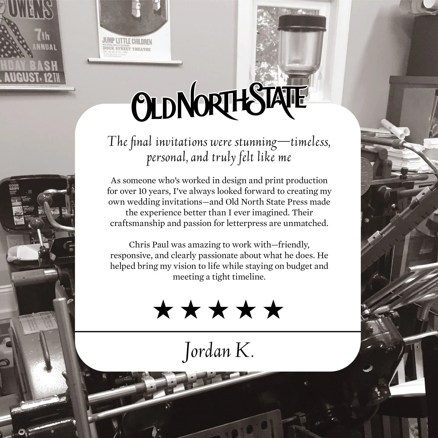 Nothing makes our day quite like hearing from happy brides... We are delighted when we're able to bring a client's vision to life. Thank you, Jordan. It was such a pleasure printing for you! 

#LetterpressWeddingInvitations #CustomInvitations #Weddin