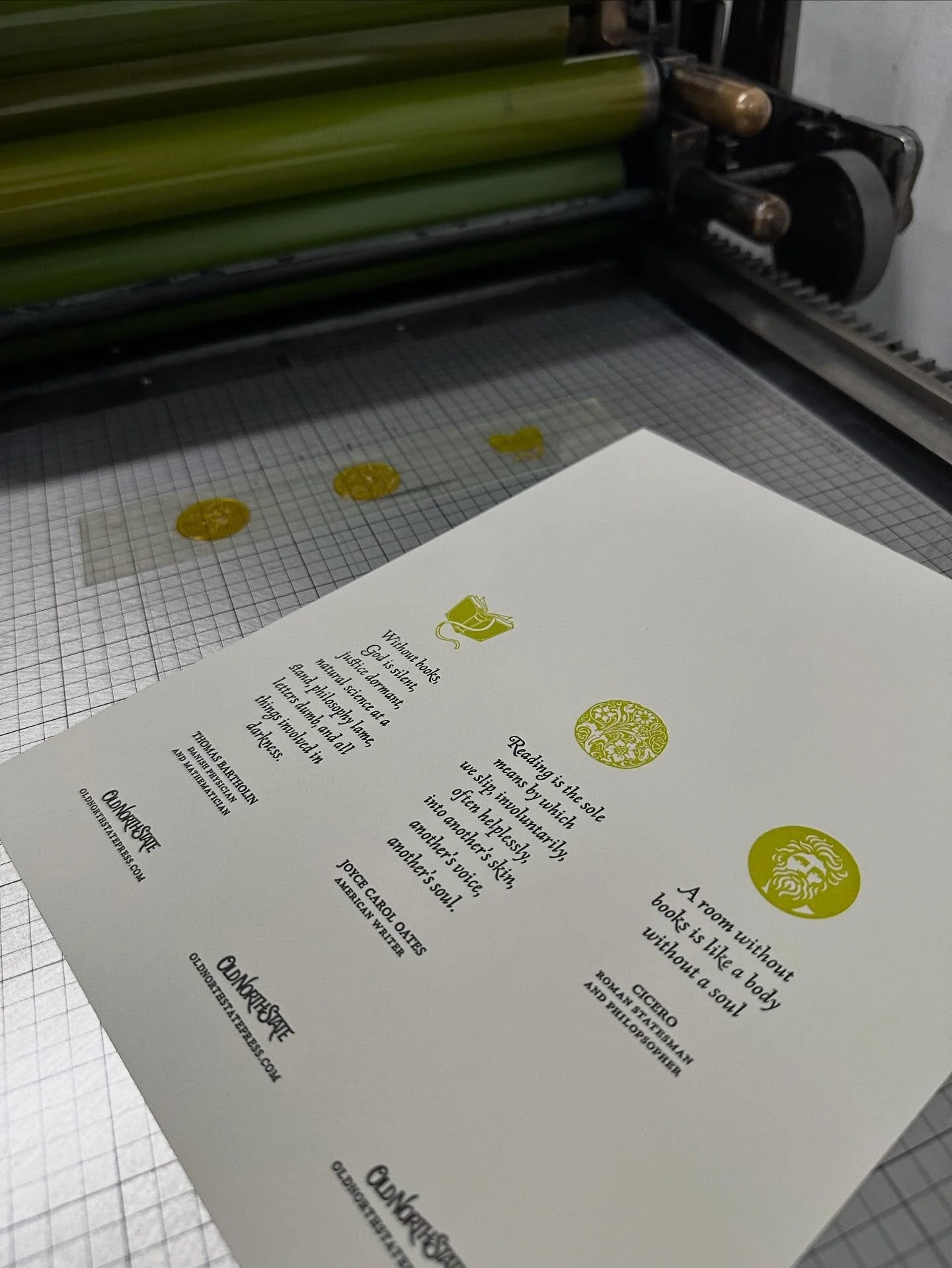Successful workshop today! We printed bookmarks in two colors on our Vandercook Cylinder Press. #letterpress #letterpresslove #letterpressprinting #charlotte #waxhawnc