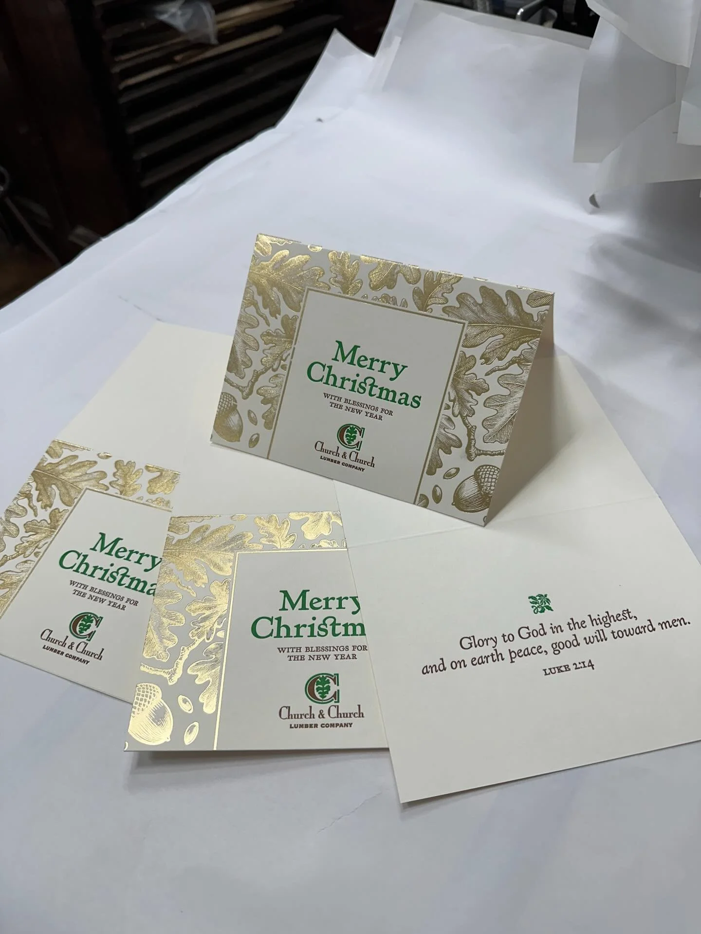 It&rsquo;s been a whirlwind in the shop the last few days! Loved printing this card for the team at C&amp;C. Two color inside and out + gold foil. #letterpressprinting #letterpress #letterpresslove