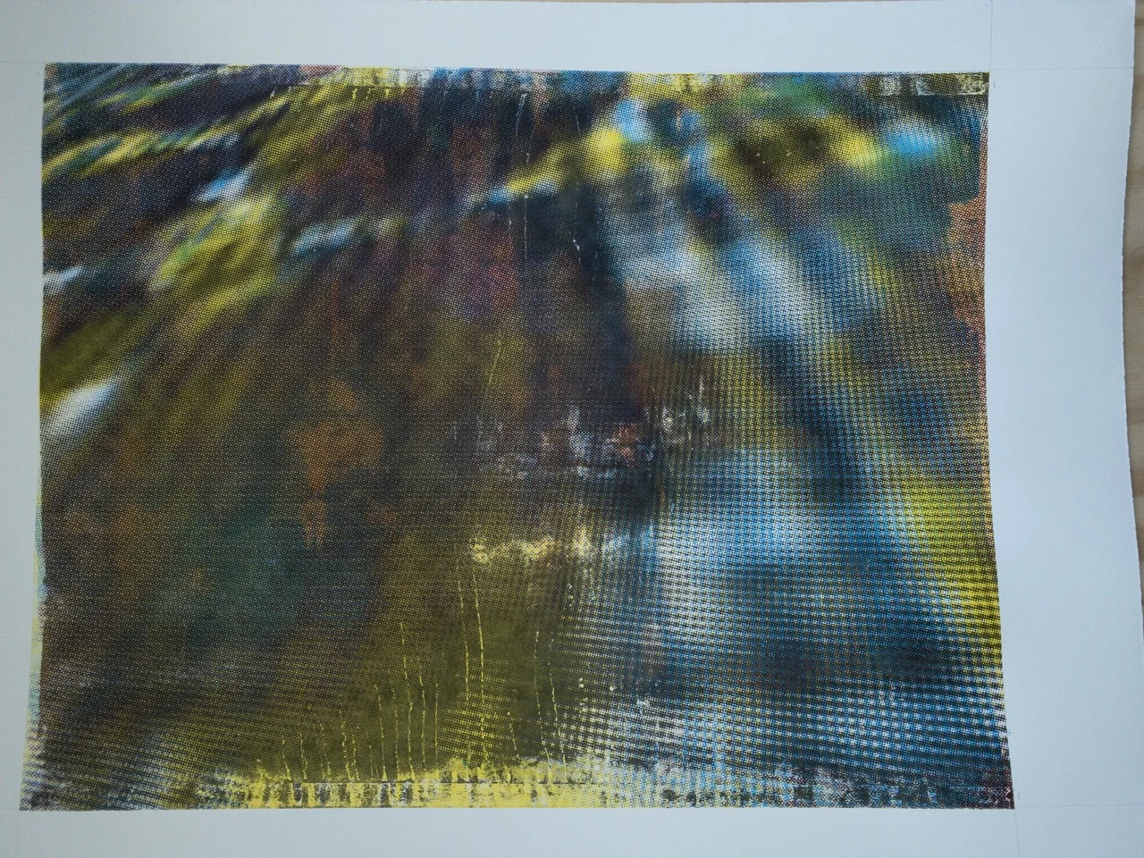 addition of black. looks nothing like original. i realised id mixed up the screens printing yellow screen with black in and vice versa