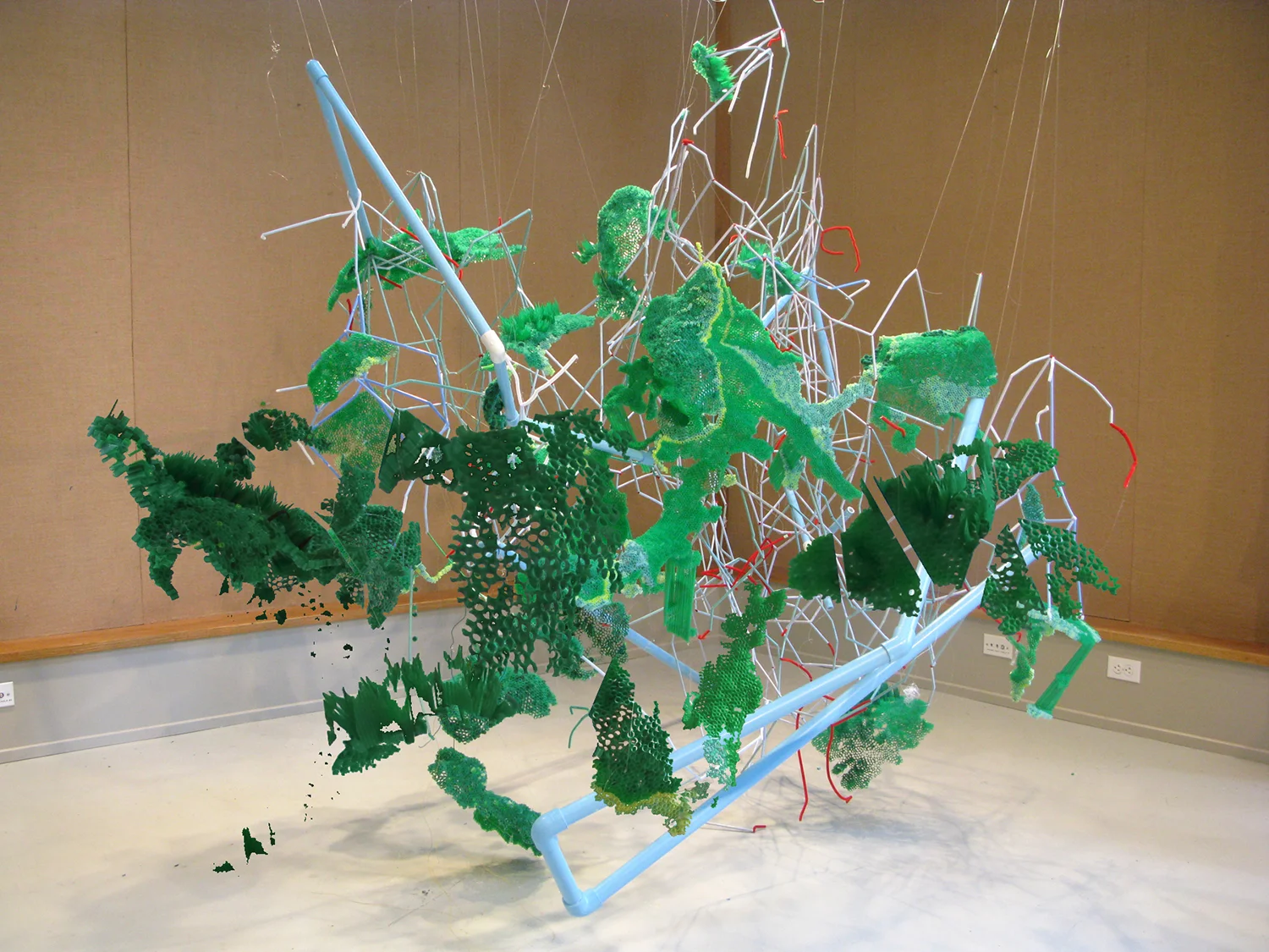 Air-Orogeny Site-specific installation at Weir Farm Art Center, CT. Plastic drinking straws, pvc pipe, monofilament, pipe cleaners, mixed media 12' x 9' x 10'