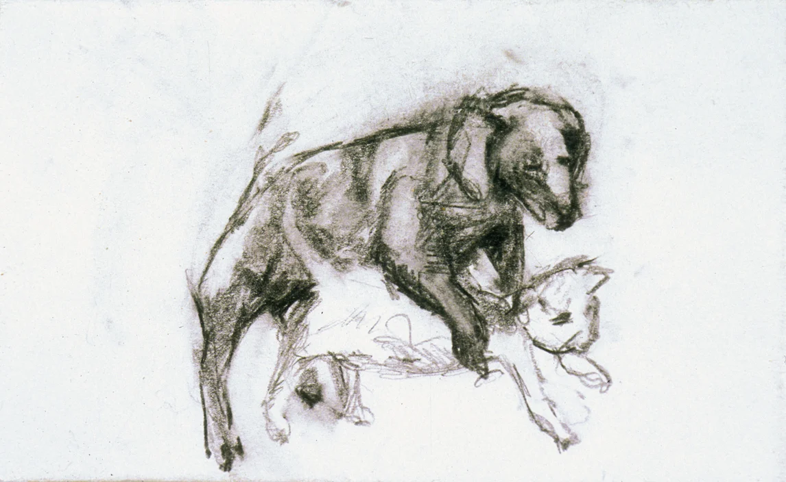 Doggy Style Selected drawing from Private Mail Pencil on 1 3/4" x 2 3/4" envelope