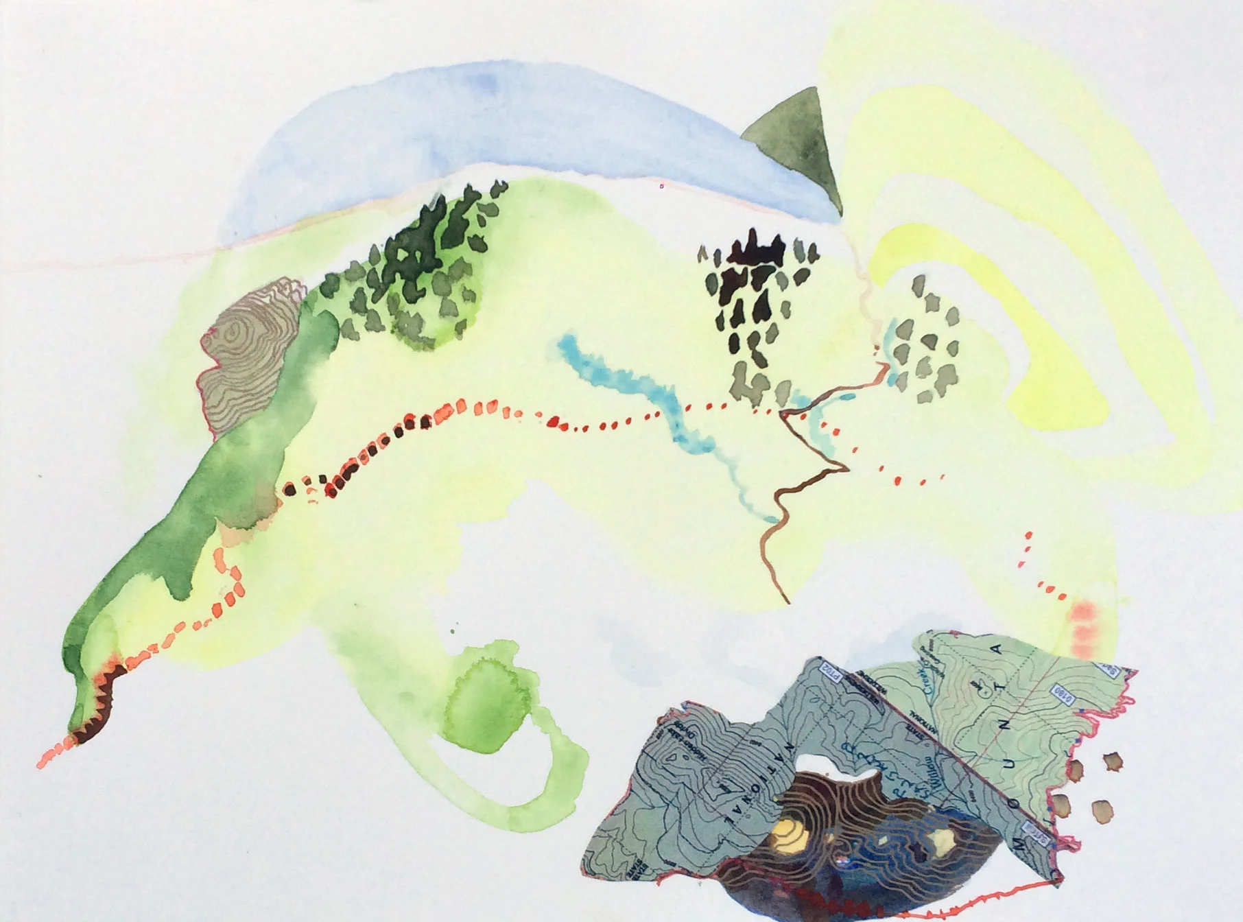 PCT: Piece of San Jacinto , Watercolor, collage and ink on paper 8"x11"