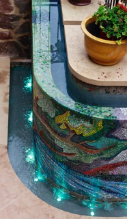 Mosaicked fountain by Ann Wydeven