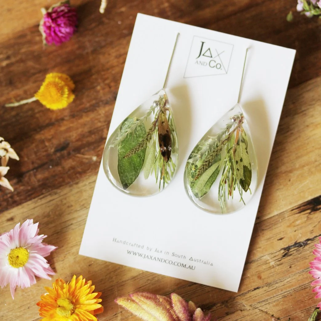 Small Mixed Green Bush Flower Drop Earrings