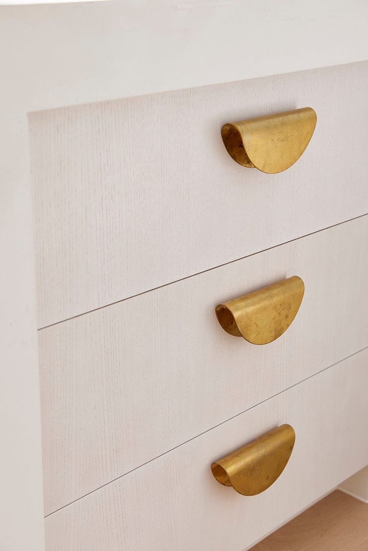 Brass Drawer Cupboard Handle Studio, Half Moon Cabinet Pulls White