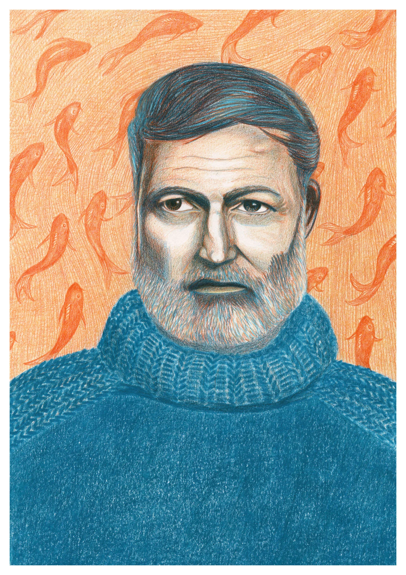 my finished illustration of Ernest Hemingway