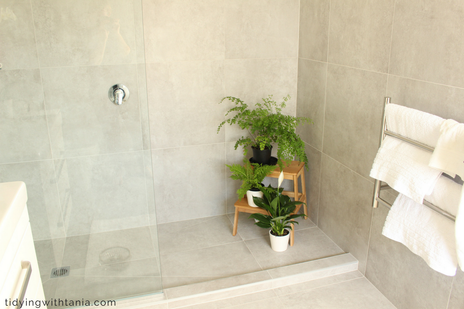 tile and glass shower with DIY cleaners