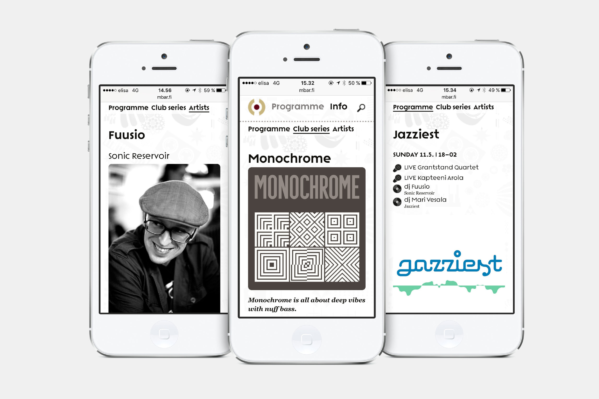 The responsive website was designed to be foremost an ultra simple calendar with emphasis on the programme and artists. Development: Markku Mäkelä & Mika Raunio.