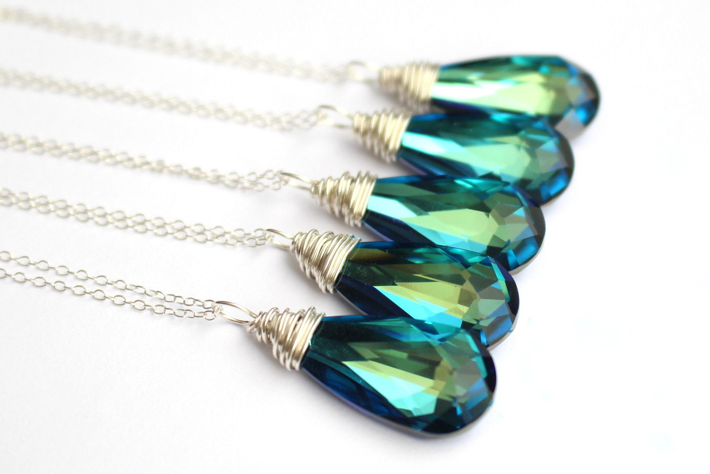 Blue Teardrop Necklace - Swarovski Necklace - Peacock Jewelry