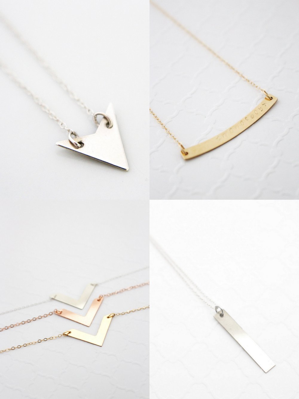 Arrow Necklace - Chevron Necklace - Vertical Bar Necklace - Curved Bar Necklace