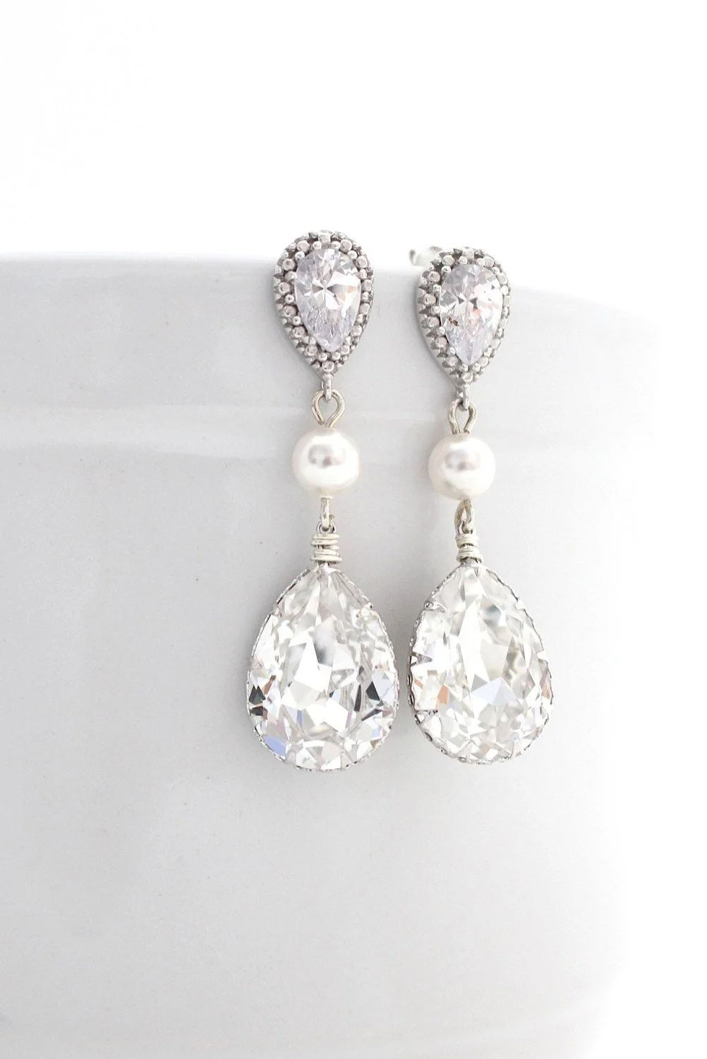 Art Deco Wedding Earrings with Pearls