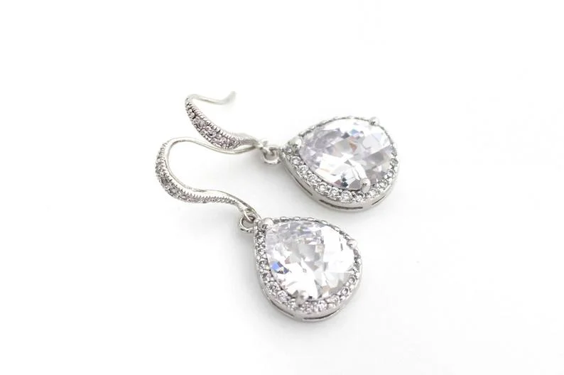 Silver or Gold Cubic Zirconia Wedding Earrings