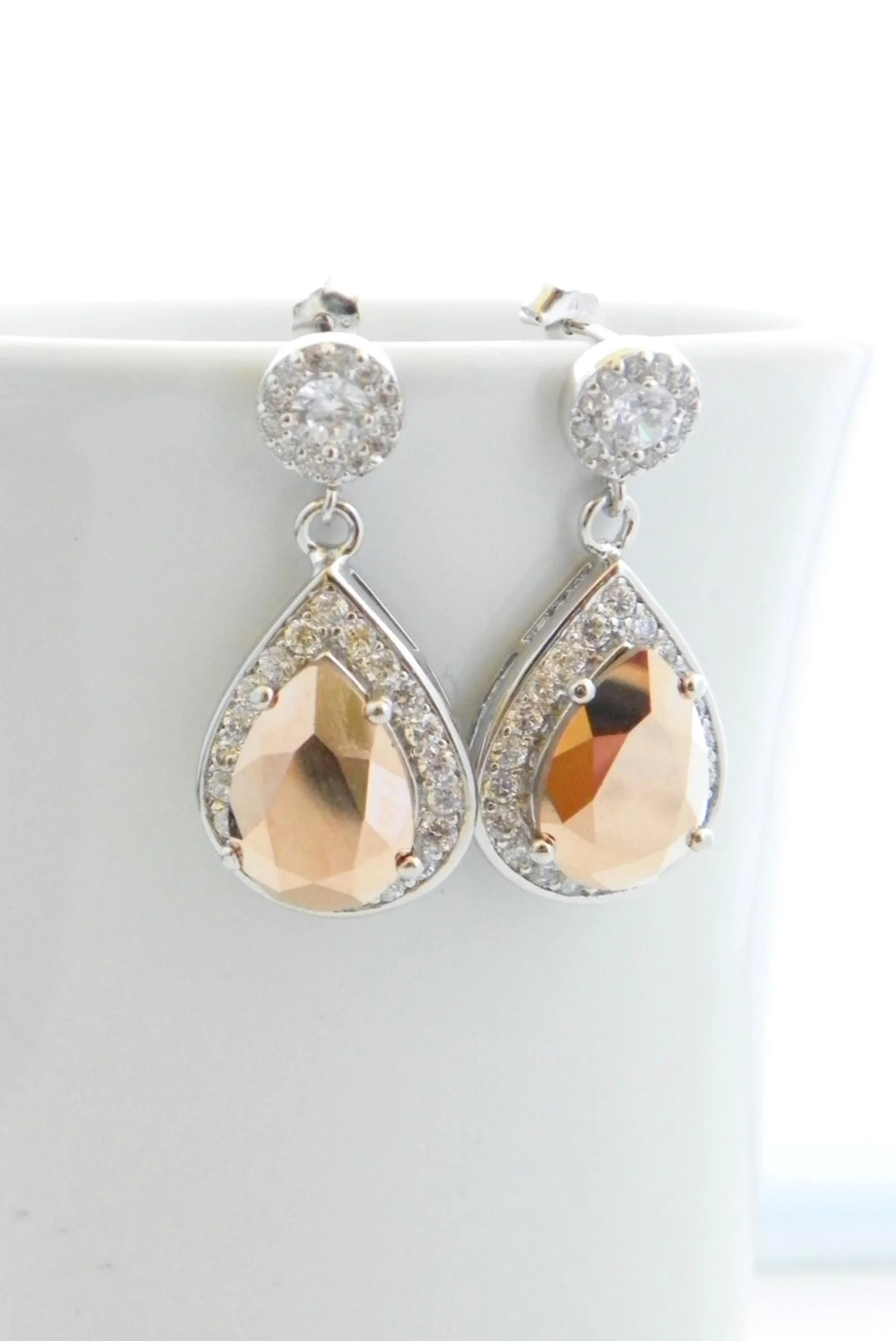 Blush Bridal Earrings, Blush Wedding Earrings, Swarovski Rose Gold