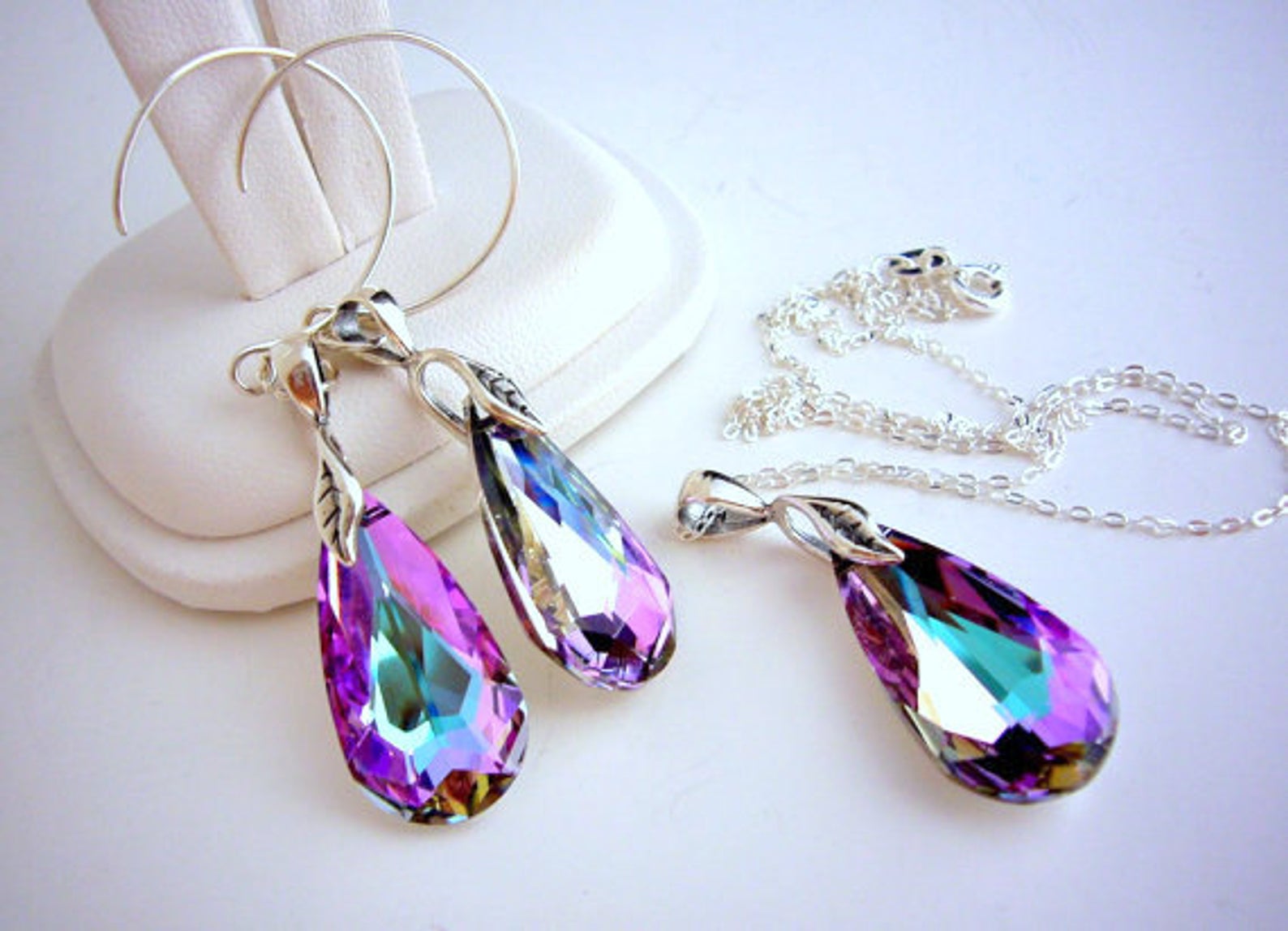 Vitrail Light Swarovski Jewelry, Pink Necklace and Earrings Set
