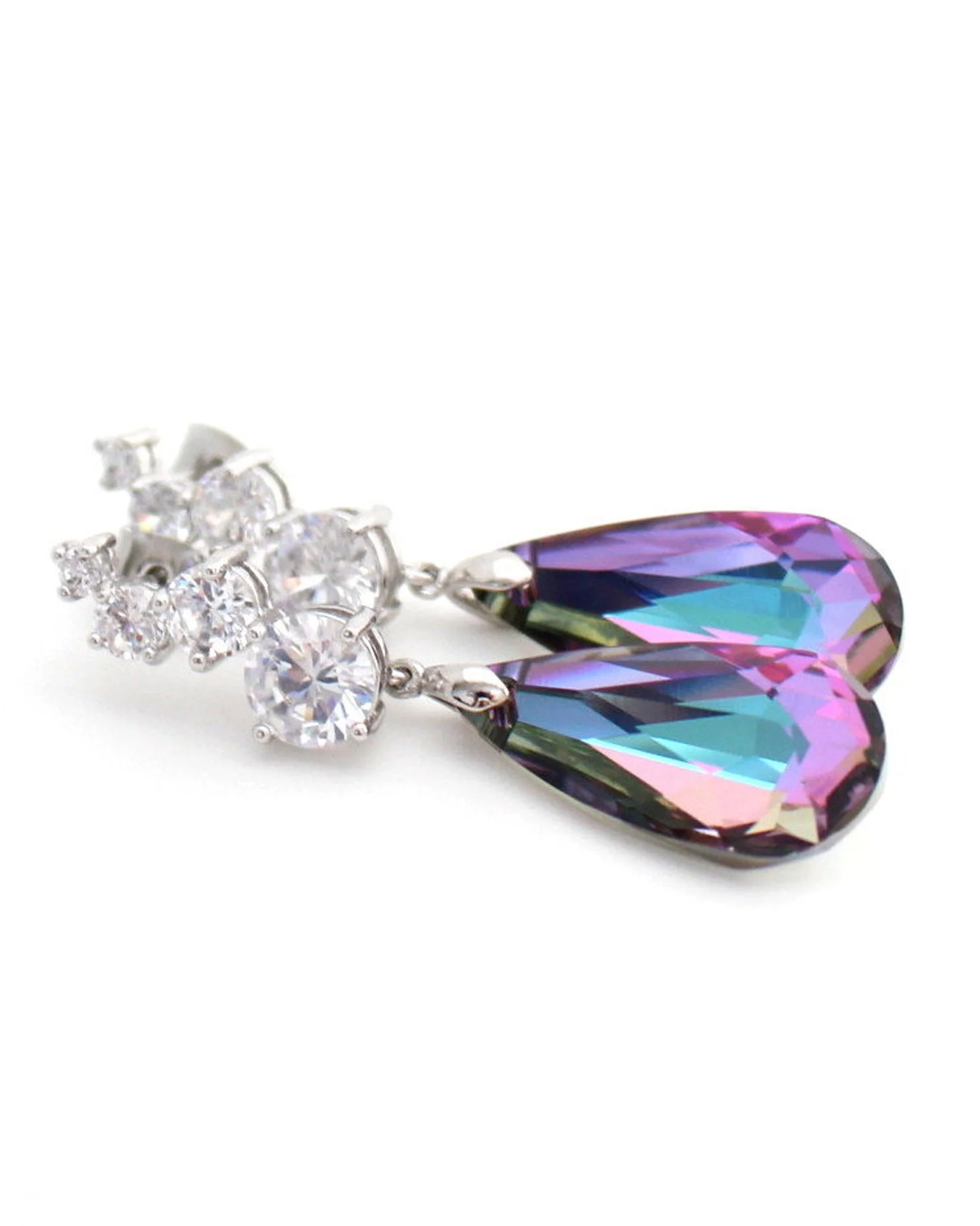 Vitrail Light Swarovski Earrings, Pink Teardrop Earrings, Multi Cubic Zirconia, Sterling Silver Post, CZ, Lilac Wedding, Bridesmaid Earrings