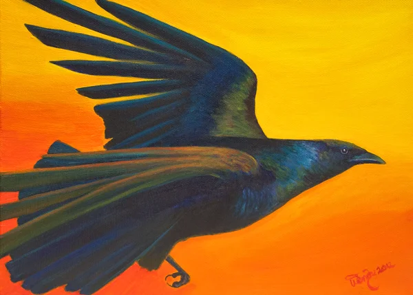 Raven Steals the Sun . Acrylic on canvas.