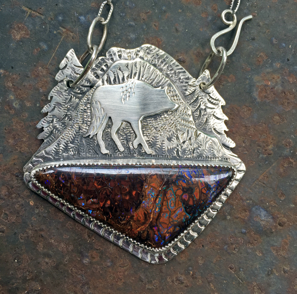 Lone Wolf Statement Necklace with Boulder Opal (Sold)