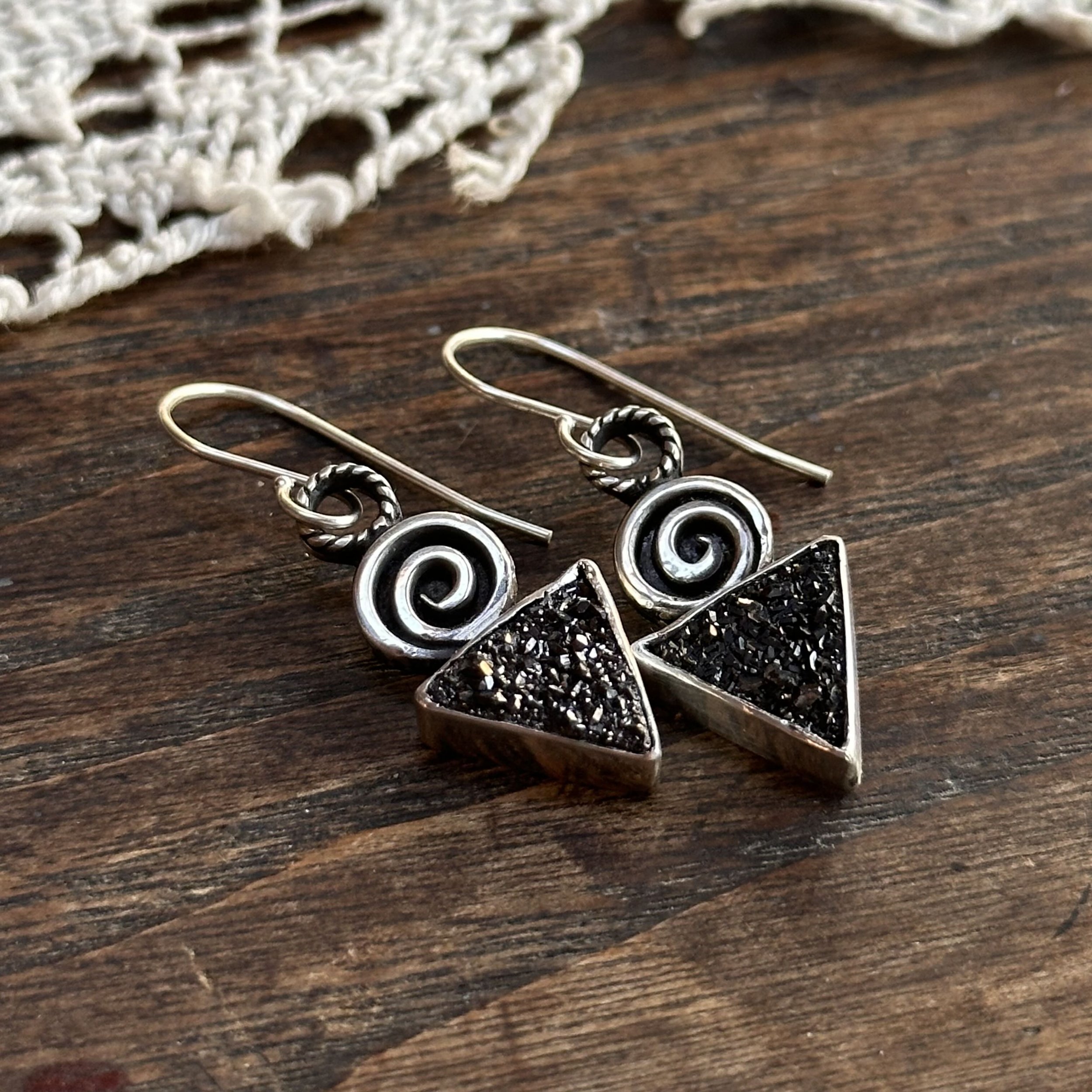 Black Druzy Earrings with Spirals - Dangle Earrings - Handmade in New  Hampshire, USA — Wendy Wetherbee - Nature Focused Artist & Metalsmith