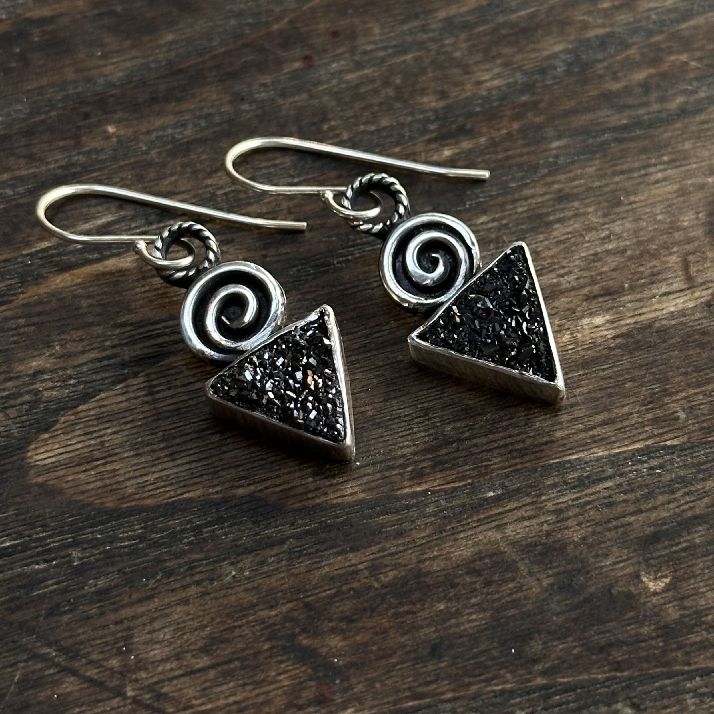 Black Druzy Earrings with Spirals - Dangle Earrings - Handmade in New  Hampshire, USA — Wendy Wetherbee - Nature Focused Artist & Metalsmith