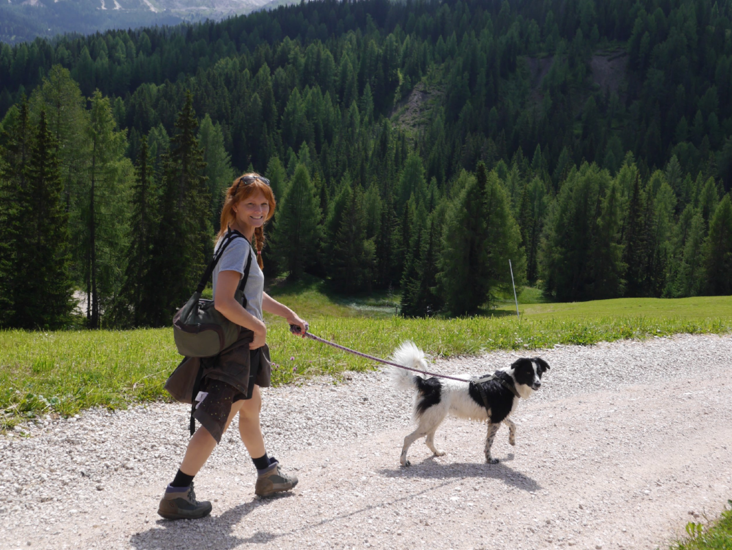 The lady who organised the whole holiday, my fabulous sister looking all Heidiesque and her dog Collie.