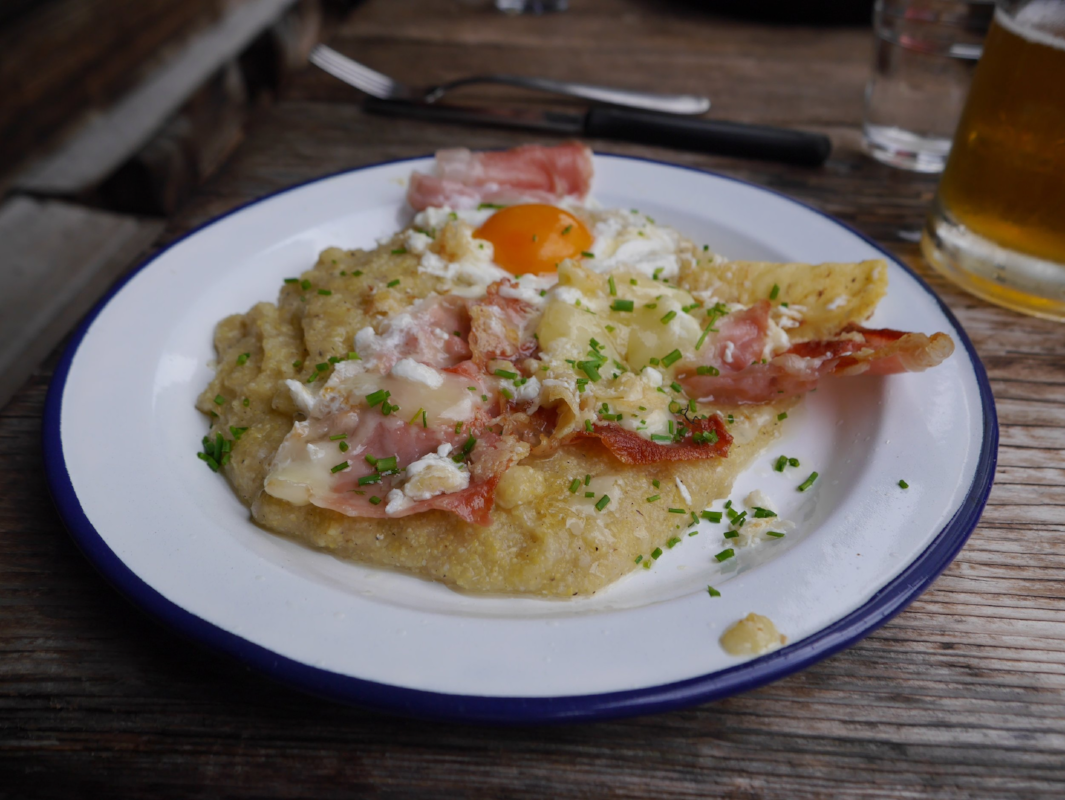 The most amazing polenta, with speck, egg and cheese! The perfect comfort food half way through a trek, or any time really! 