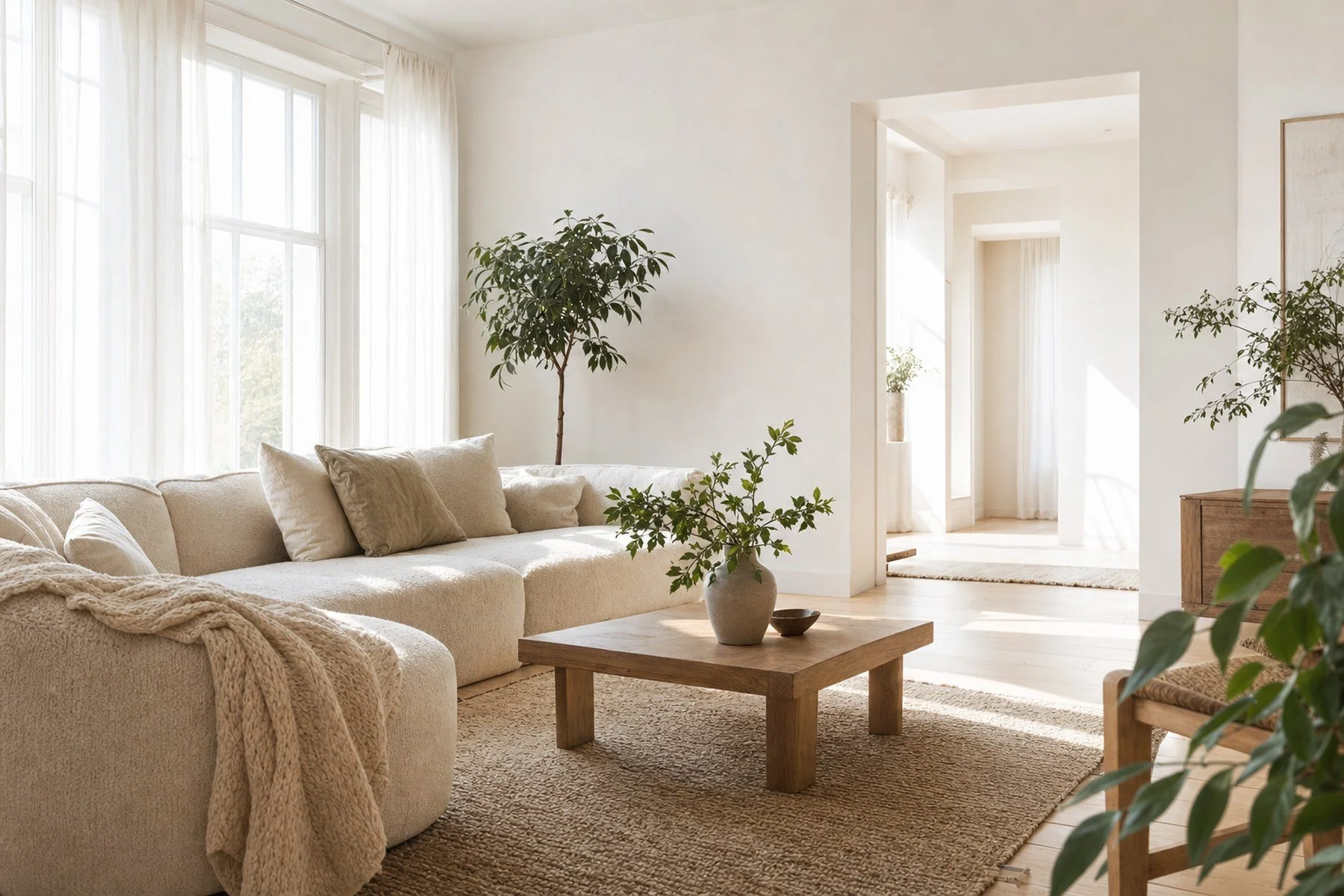 Calm, light-filled living room in an Asheville home after EMF mitigation by eleEOS