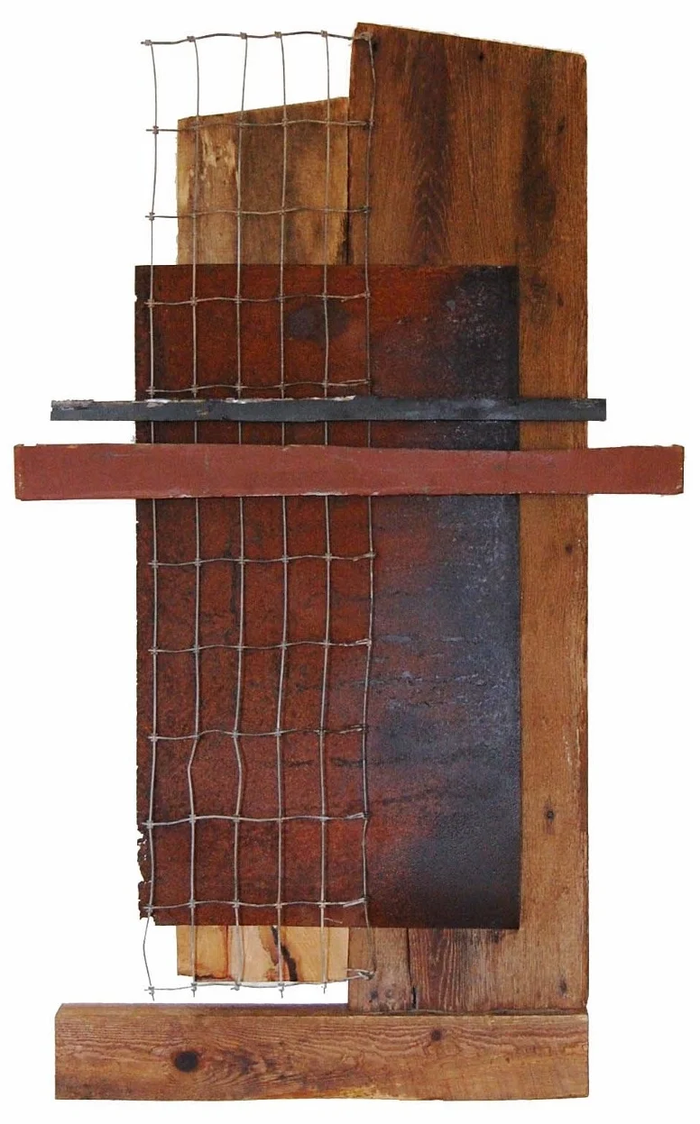 Palisade, 2015 <br> wood, steel <br> (31'' x 50.5'' x 2.5'')