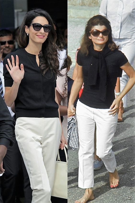 TWO BEAUTIFUL WOMEN IN A TRULY CLASSIC STYLE!! I LOVE THAT JACKIE O. IS BAREFOOT....MY FAVORITE FOOTWEAR!