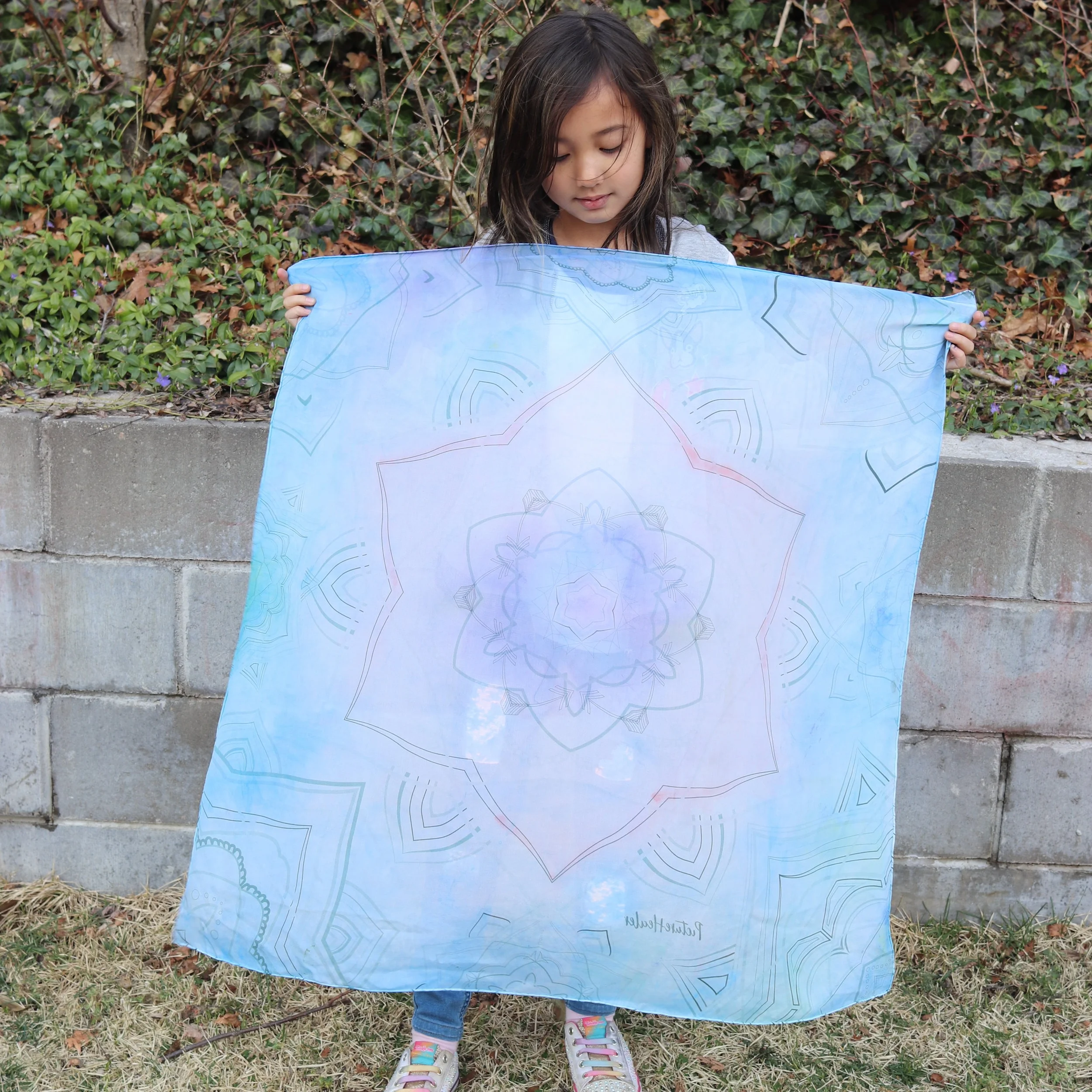 Silk scarf painting on a Mandala design with Inktense block