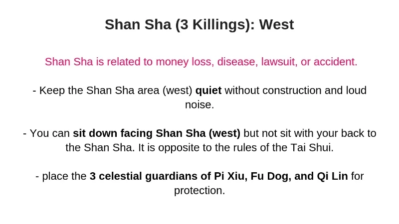 West is the general term for the Shan Sha location. It acturally covers 3 mountains in the 24 mountain directions.