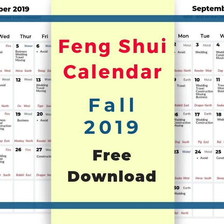 Feng Shui lunar calendar for date selection and free fall 2019 download