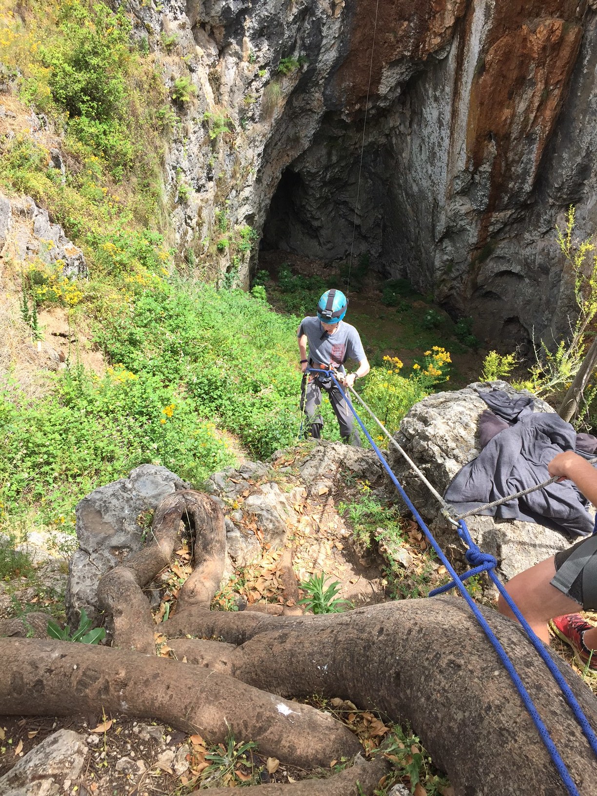 Baer started on this short wall before rescuing a chicken on the 100' wall in the background.