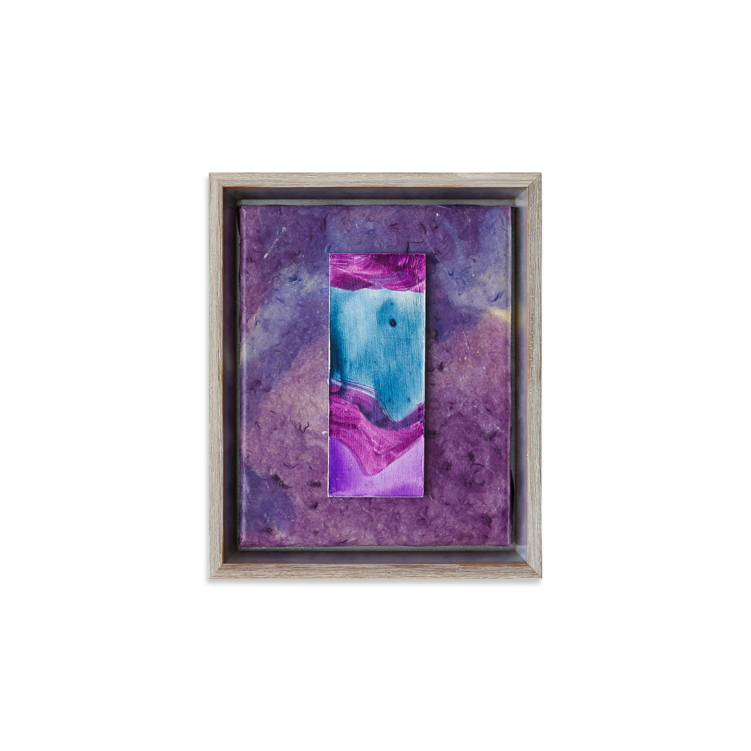 Kim Fonder purple and blue painting sized 11 x 9 in a matte nickel float frame