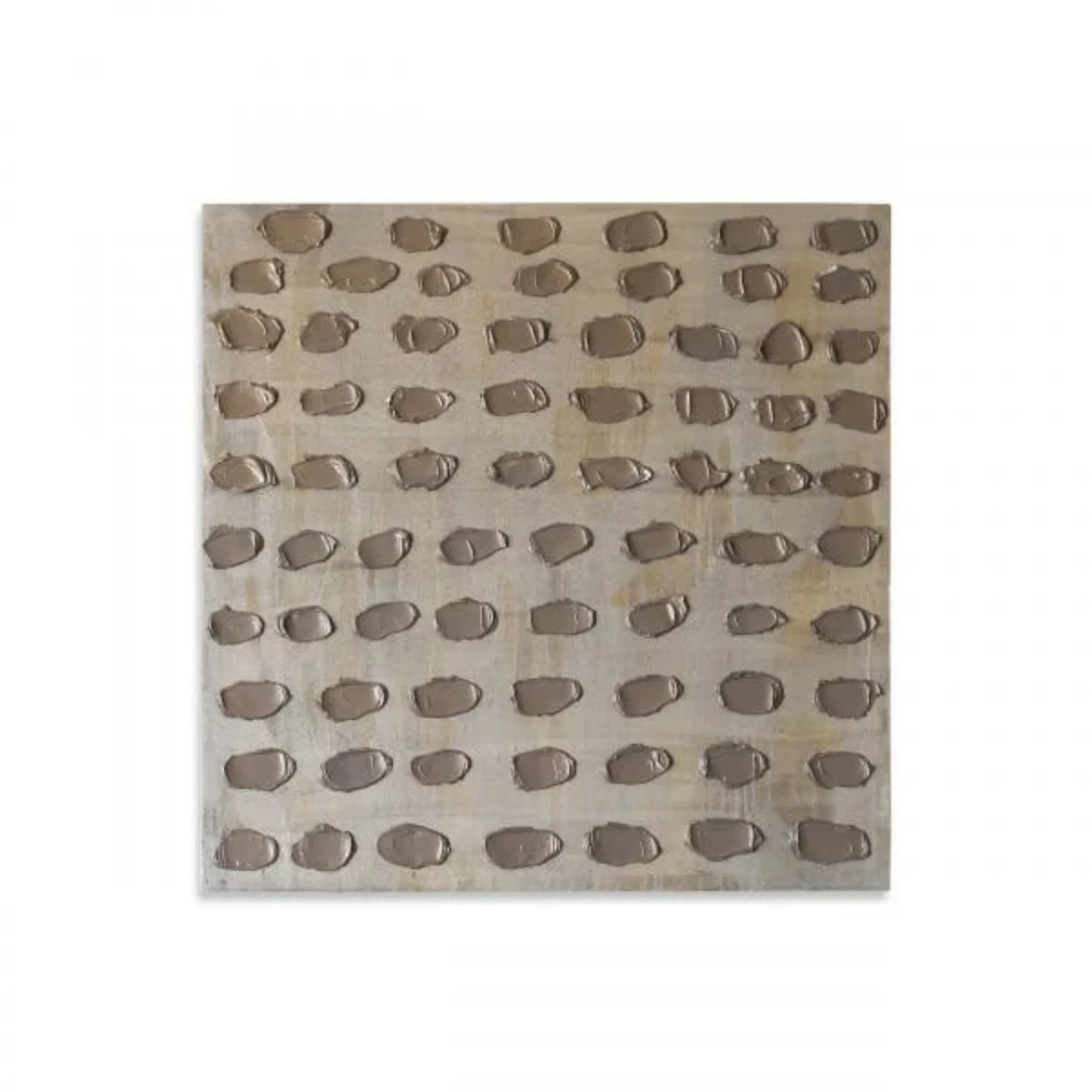 This is an abstract painting with lines and dots by Kim Fonder titled Visone Uno that measures 30 x 30.