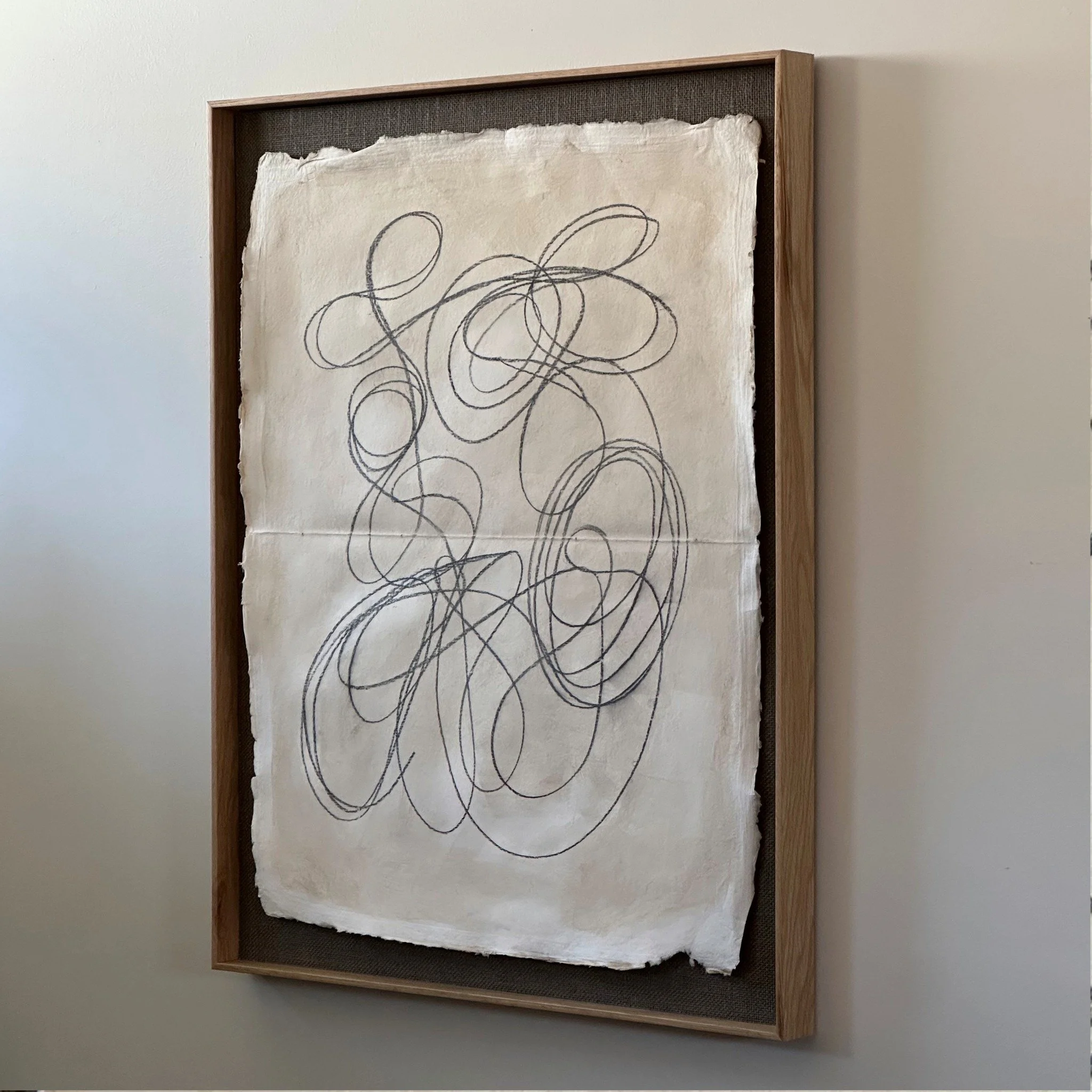There&rsquo;s something special about seeing a piece out in the world.
This work&mdash;now in a private collection&mdash;was beautifully framed by @curatedframing and captured by @thetonyliproject.

Raw linen, hand-torn edges, graphite gestures&mdash