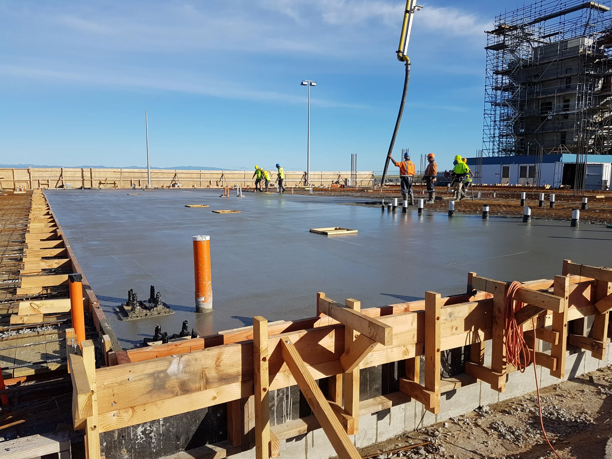 The first slab of concrete being pour into the Nelson Airport terminal foundations