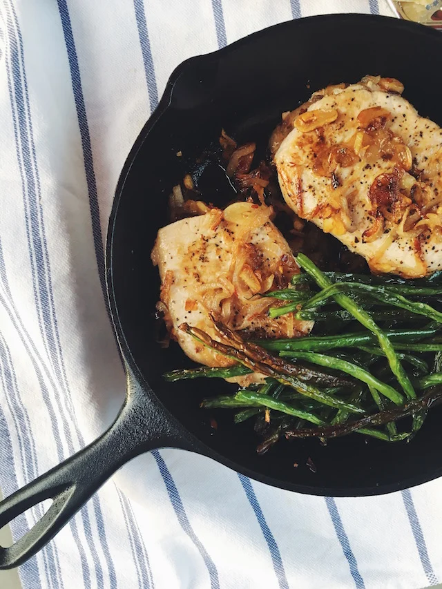 Roasted Pork Chops with Shallots + Garlic