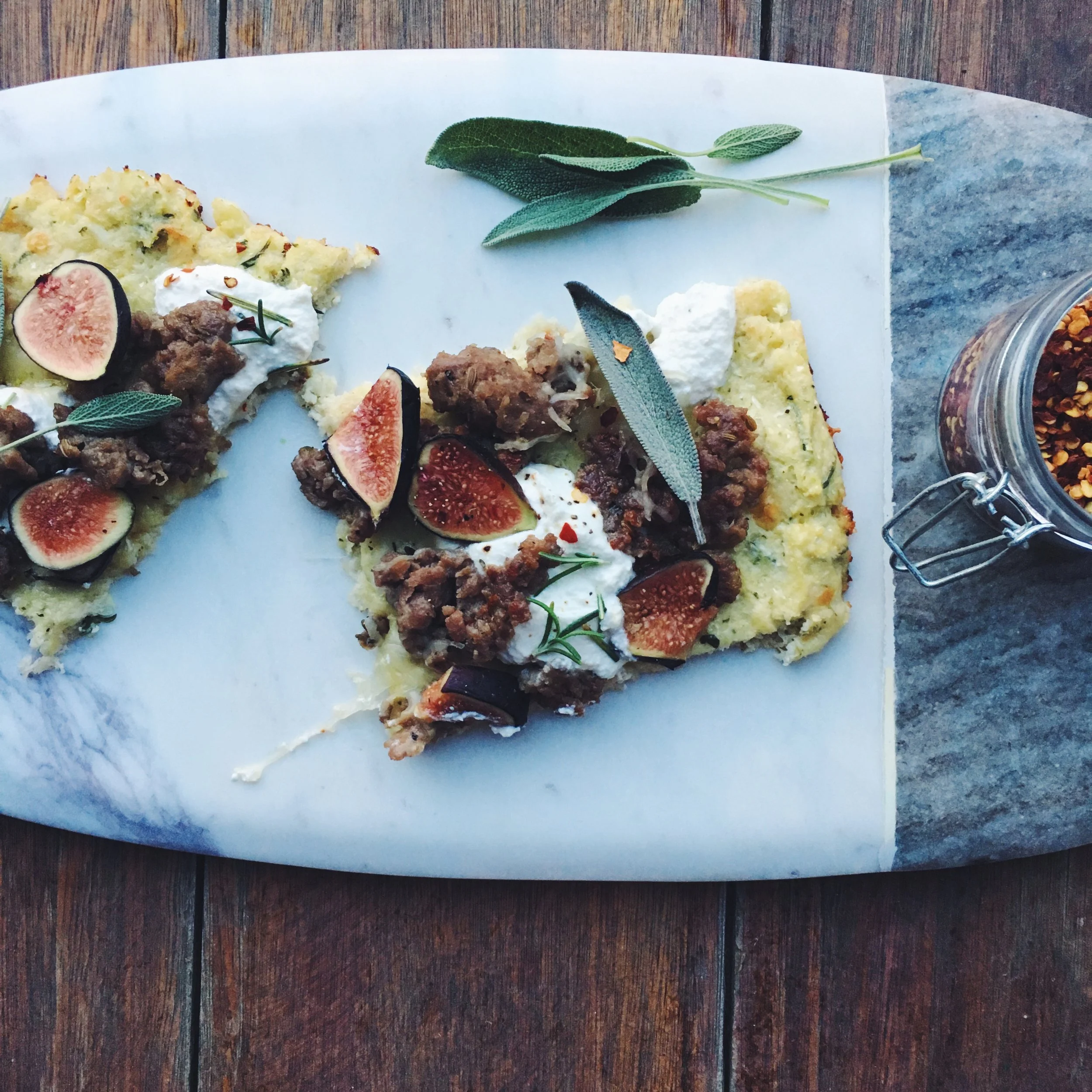 Cauliflower-Crust Pizza with Fig, Turkey Sausage & Sage
