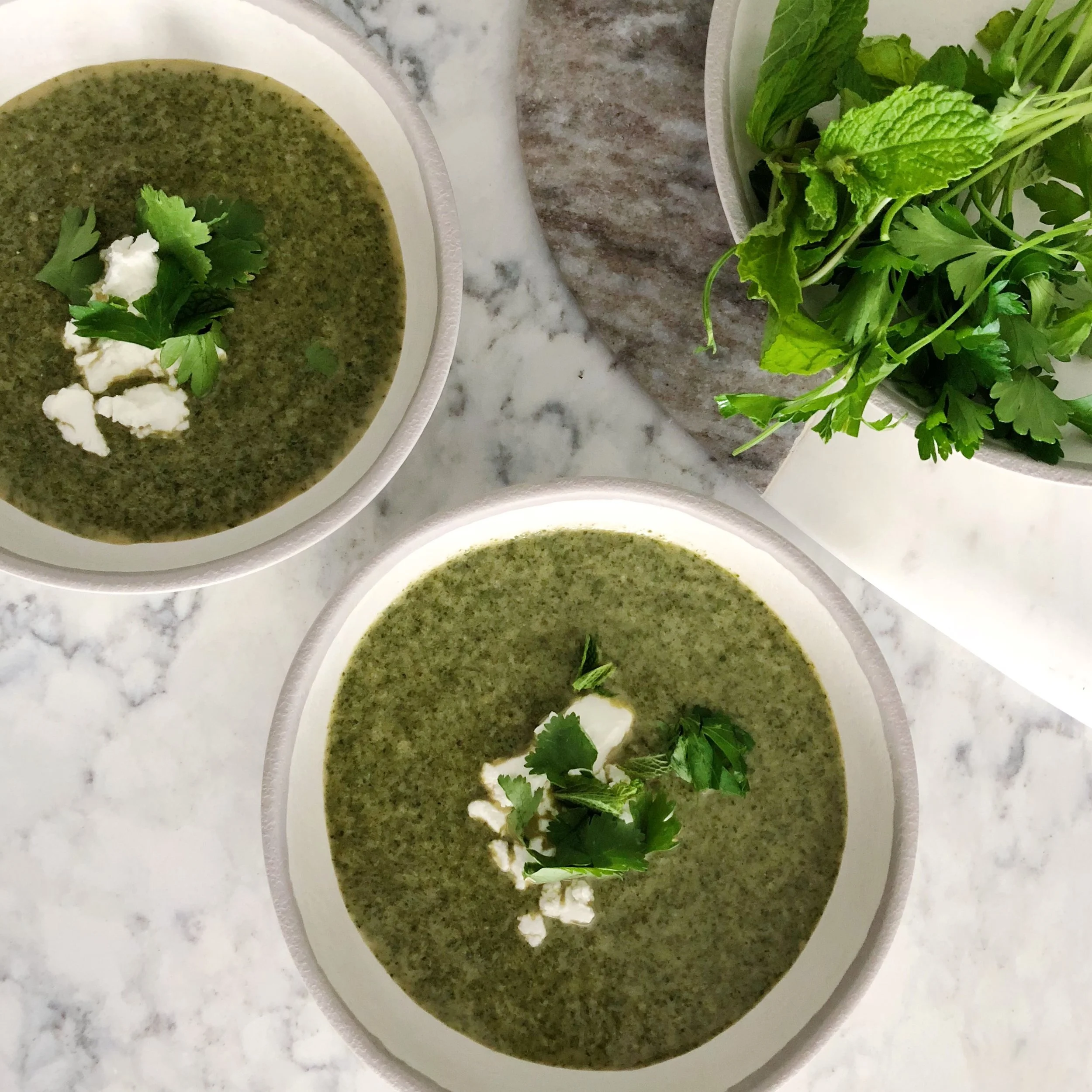 Swiss Chard &amp; Herb Soup with Goat Cheese